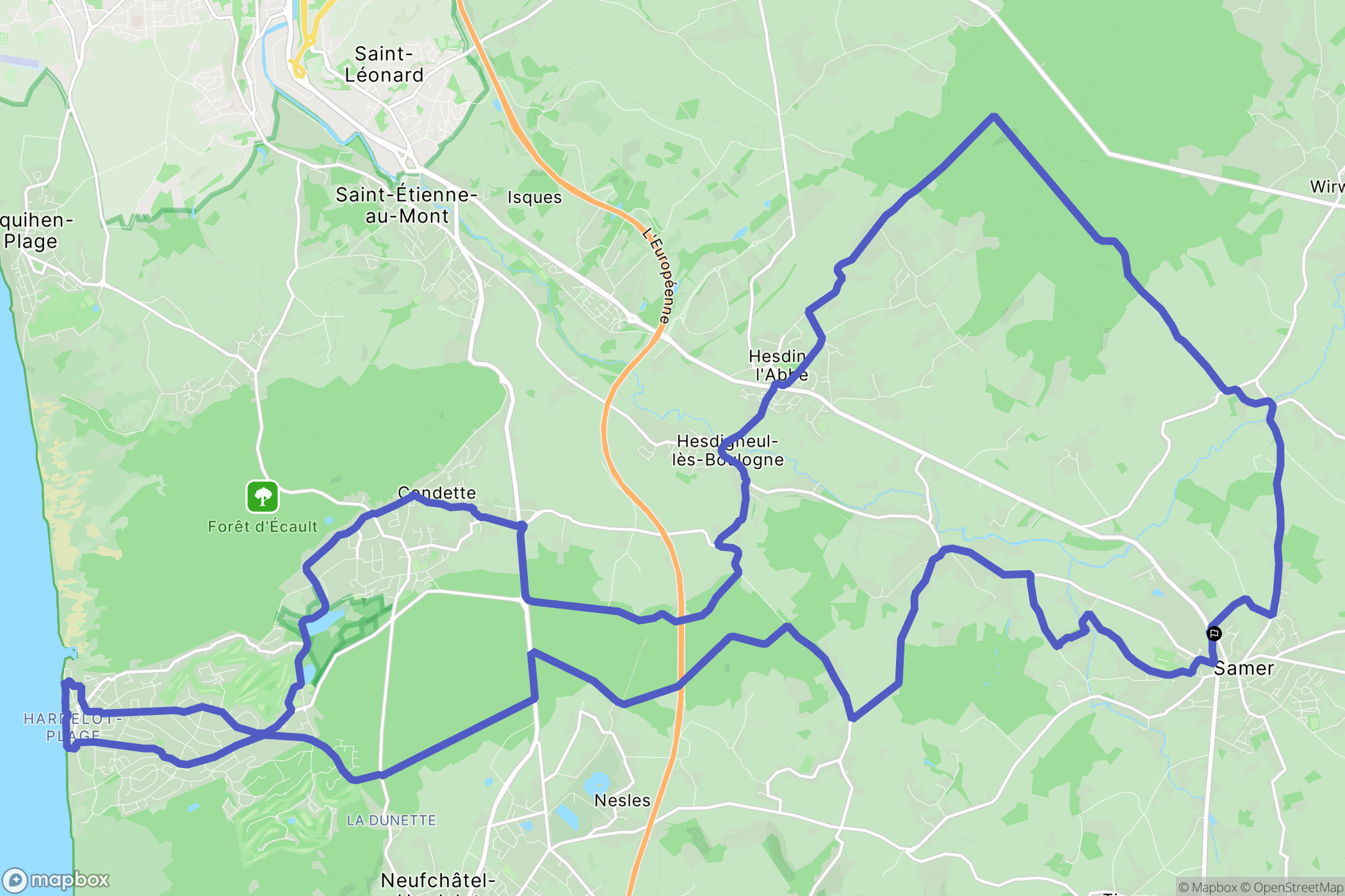 Samer : carte du parcours de randonnée - France
