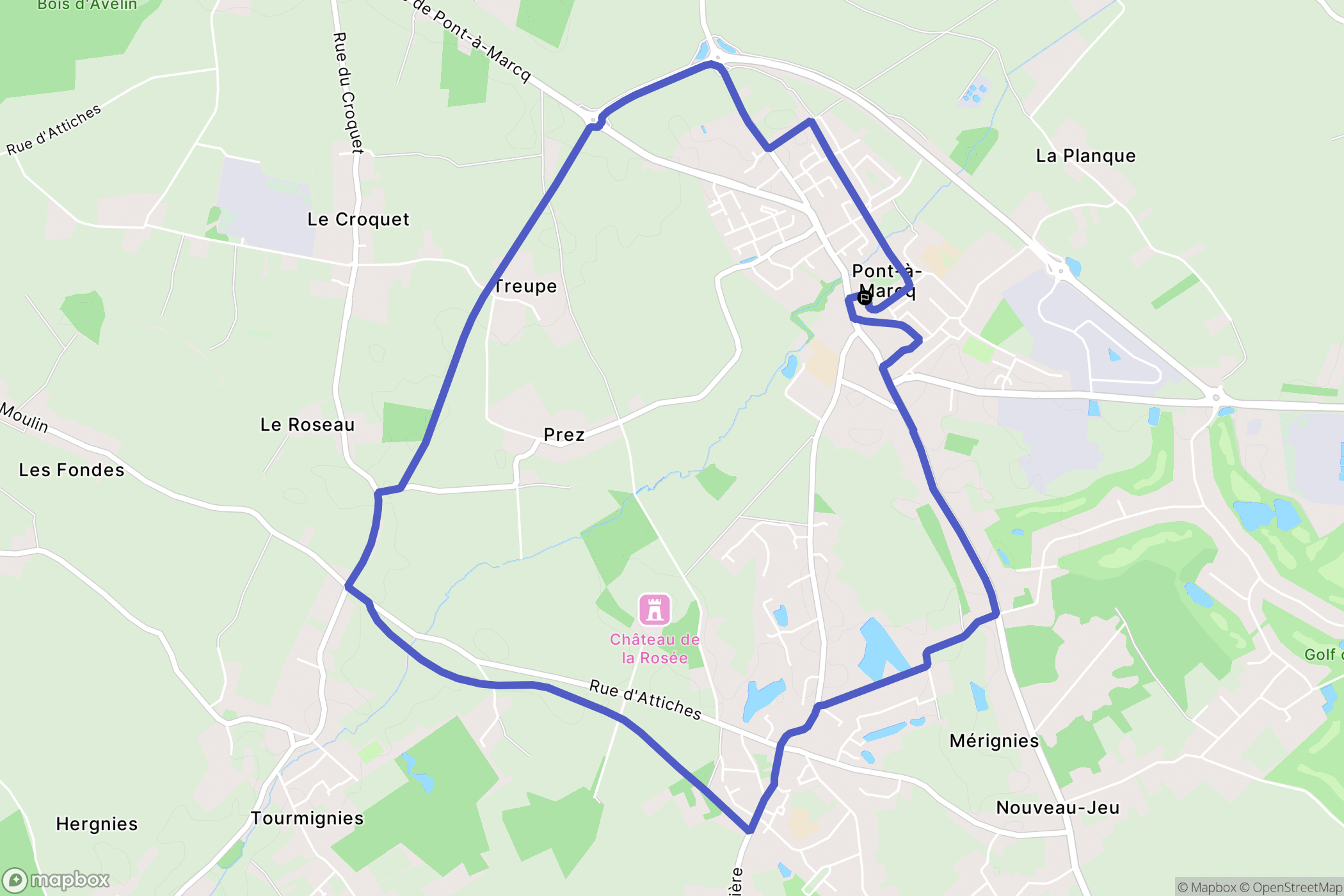 Pont-à-Marcq : carte du parcours de randonnée - France