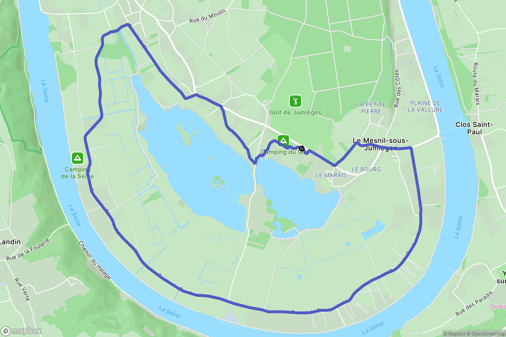 Jumièges : carte du parcours de randonnée - France