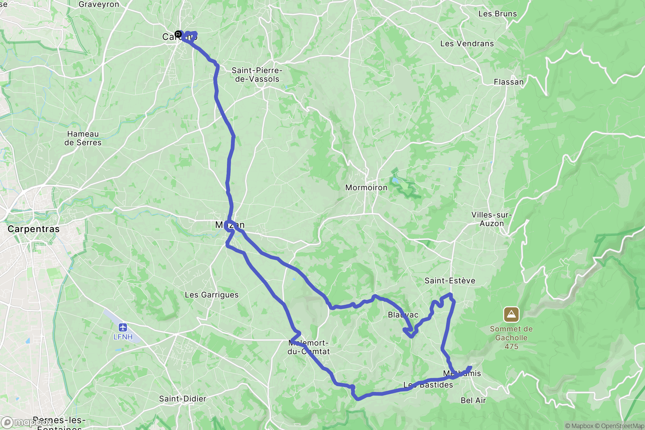 Caromb : carte du parcours de randonnée - France