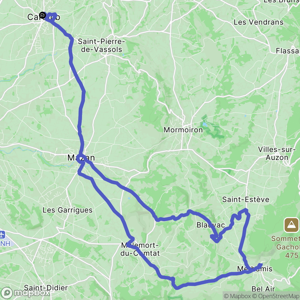 Caromb : carte du parcours de randonnée - France