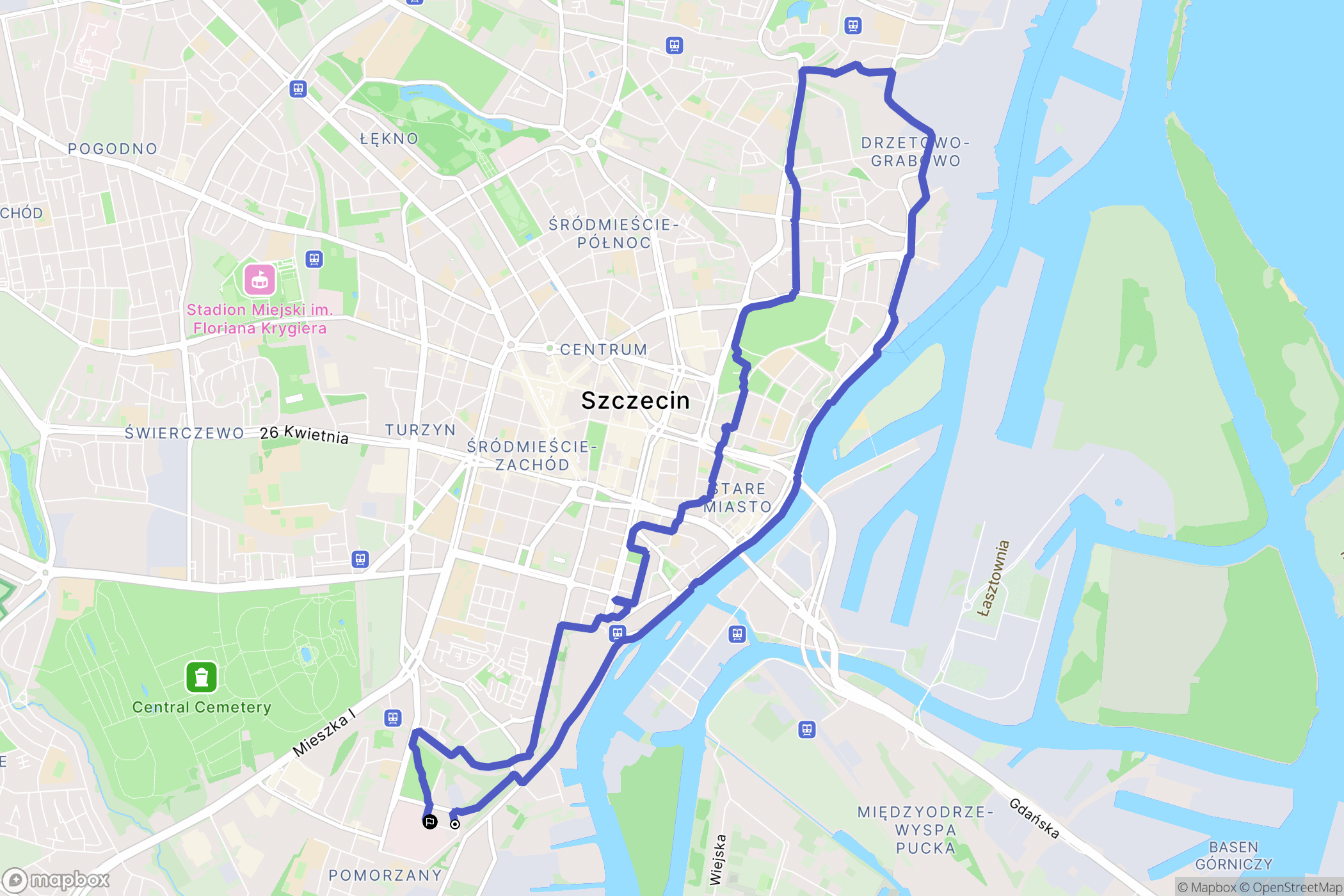 Szczecin: mapa trasy - Poland