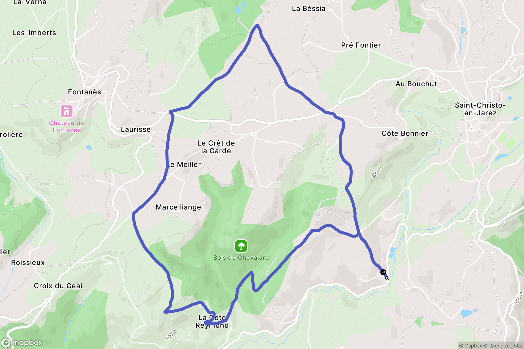 Saint-Christo-en-Jarez : carte du parcours de randonnée - France