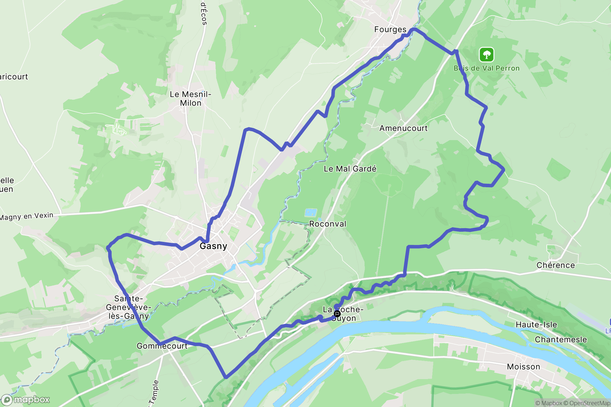 La Roche Guyon : carte du parcours de randonnée - France