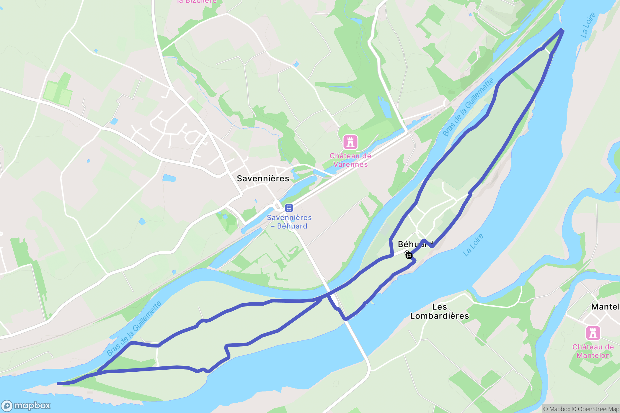 Béhuard : carte du parcours de randonnée - France