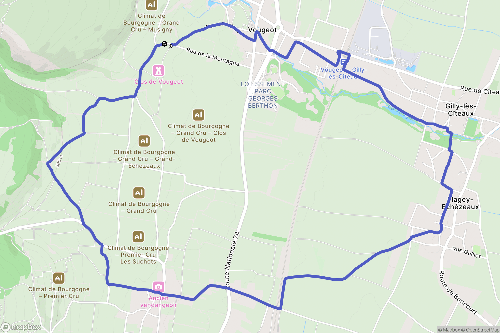 Vougeot : carte du parcours de randonnée - France