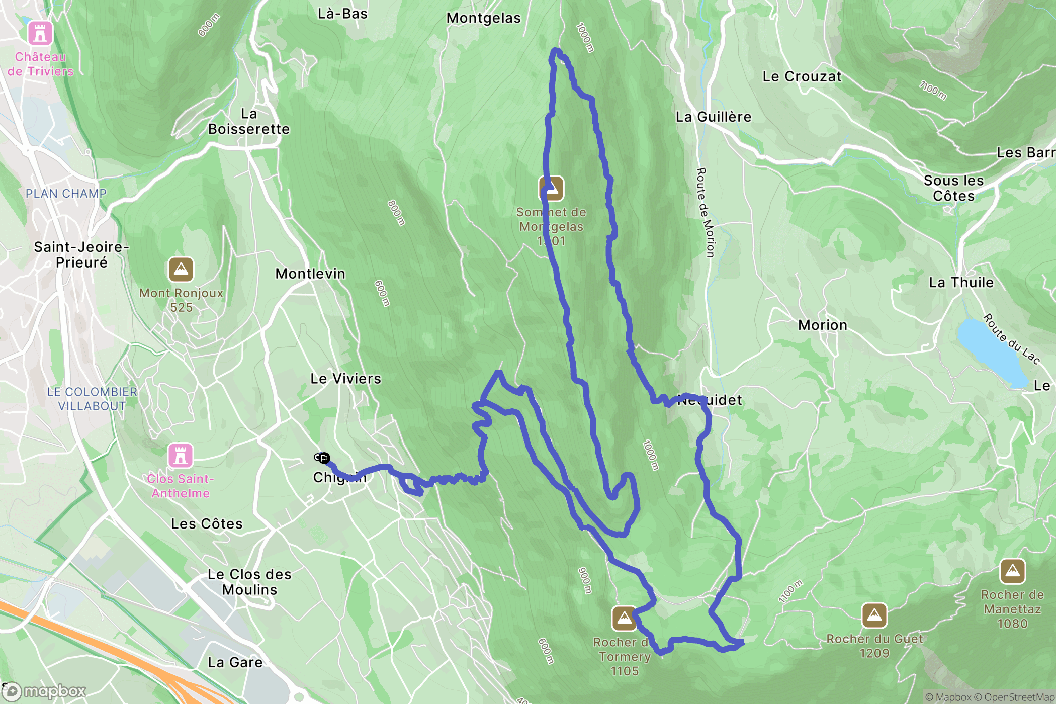 Chignin : carte du parcours de randonnée - France