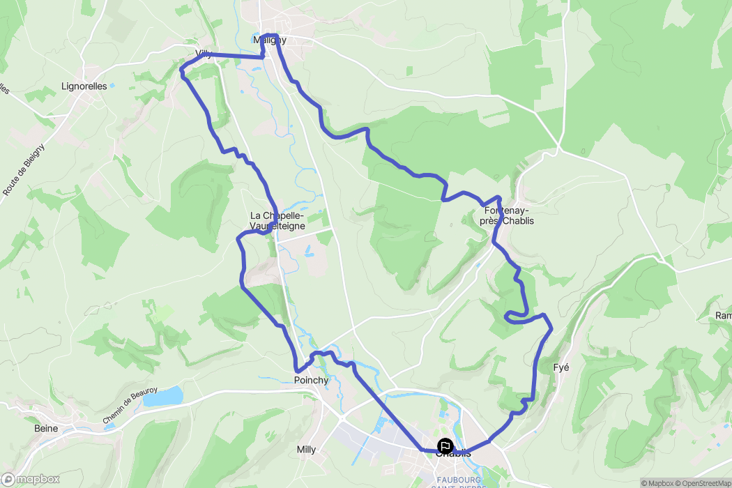 Chablis : carte du parcours de randonnée - France