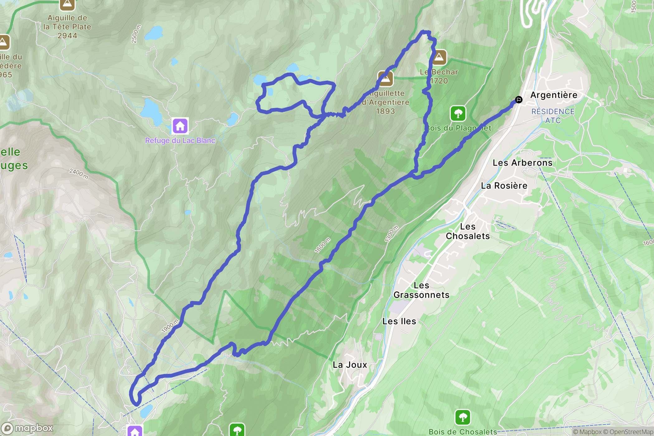 Argentière : carte du parcours de randonnée - France