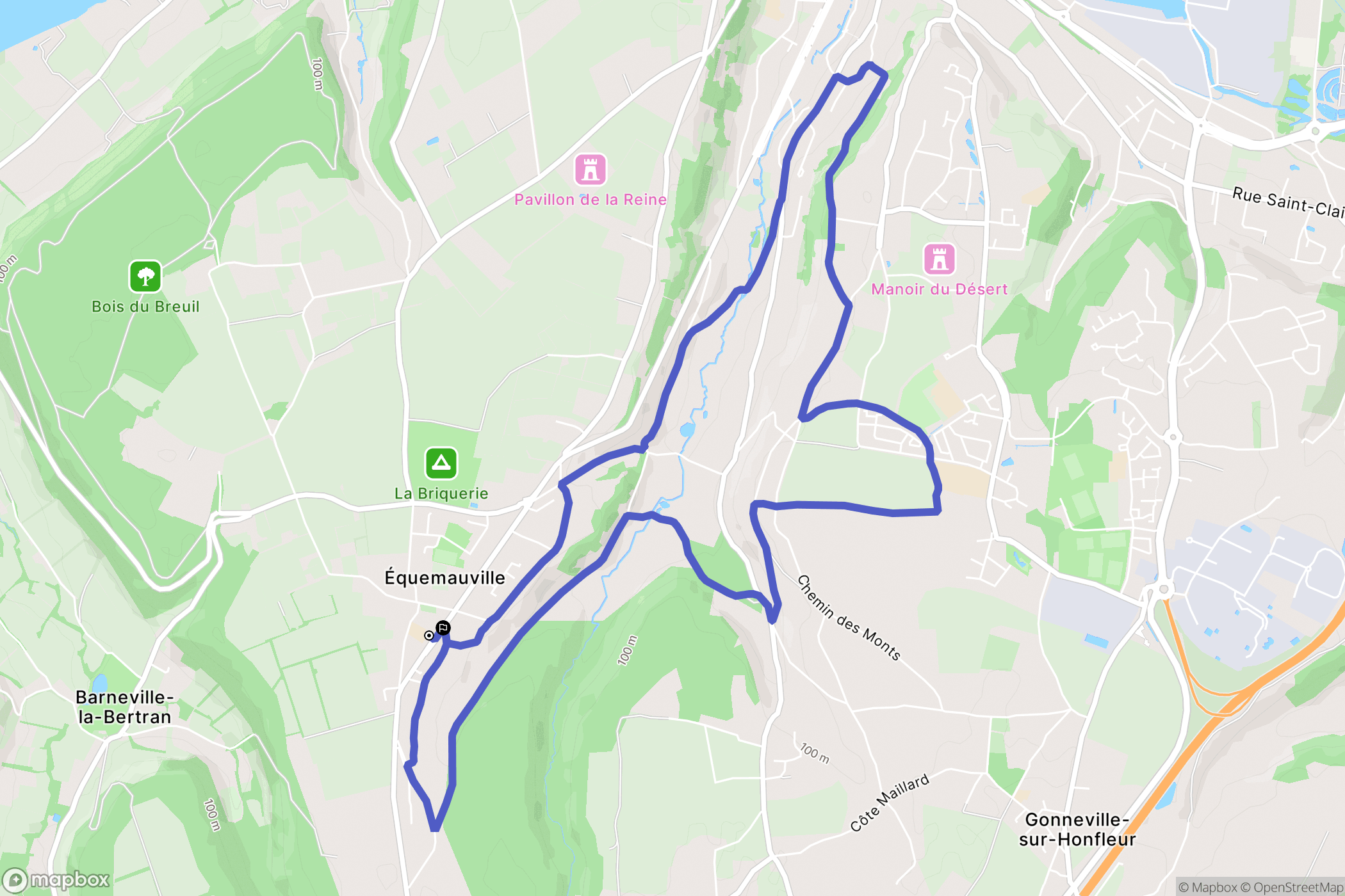 Équemauville : carte du parcours de randonnée - France