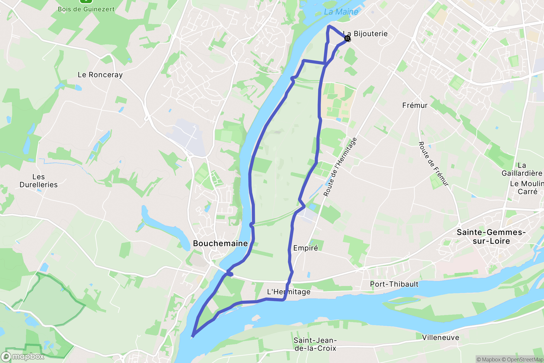Angers : carte du parcours de randonnée - France