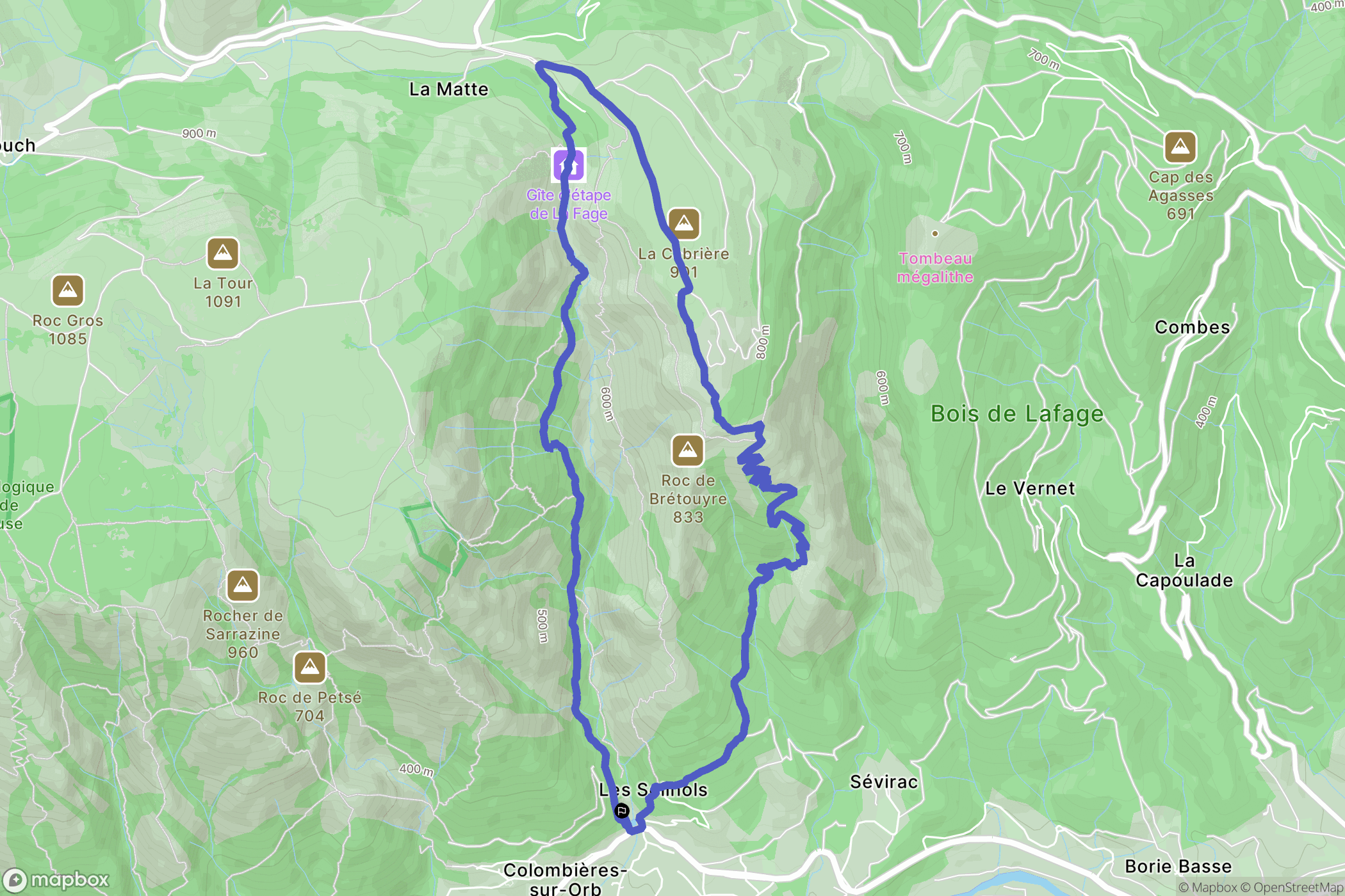 Colombières-sur-Orb: routekaart voor buitenactiviteiten - France