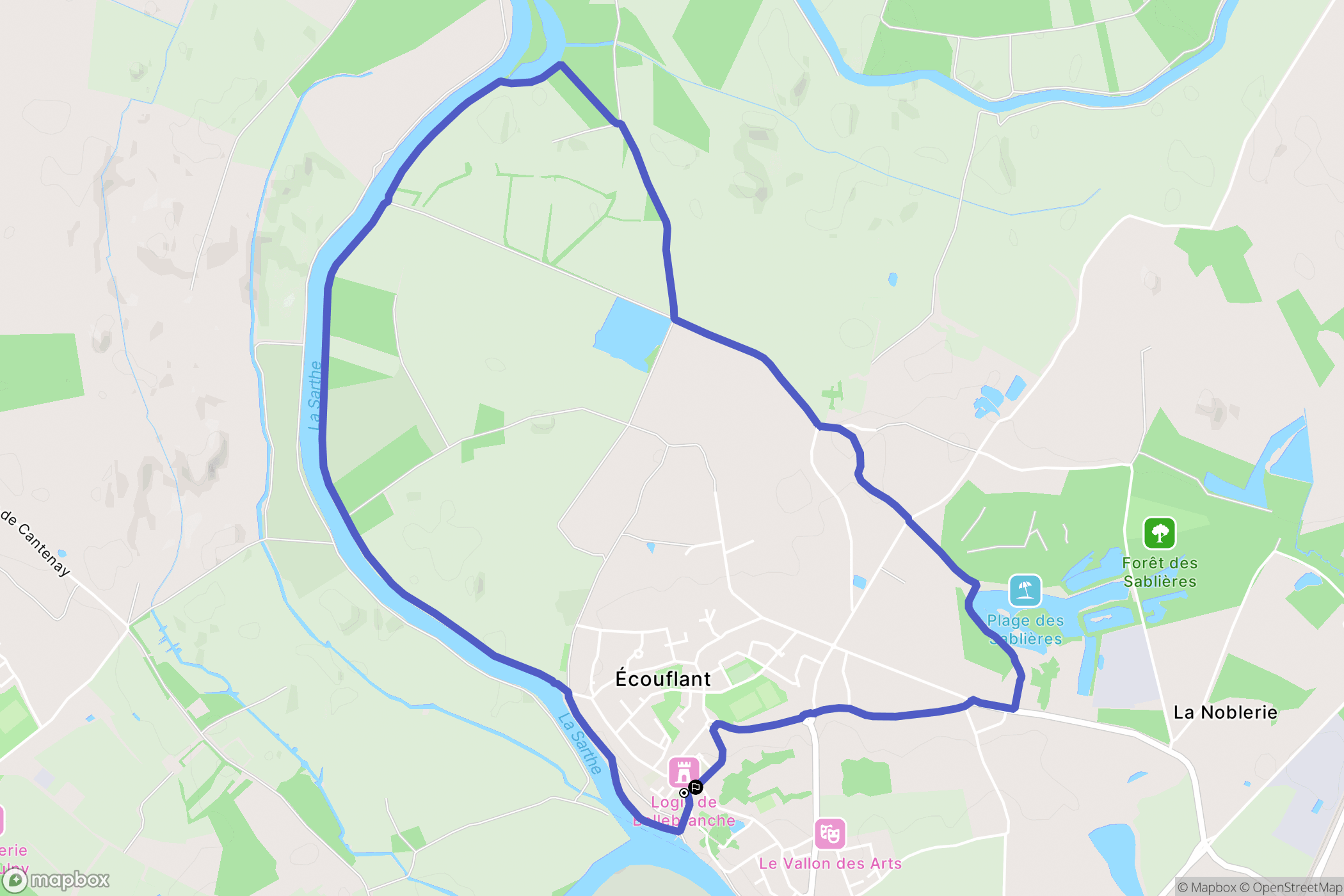 Écouflant : carte du parcours de randonnée - France