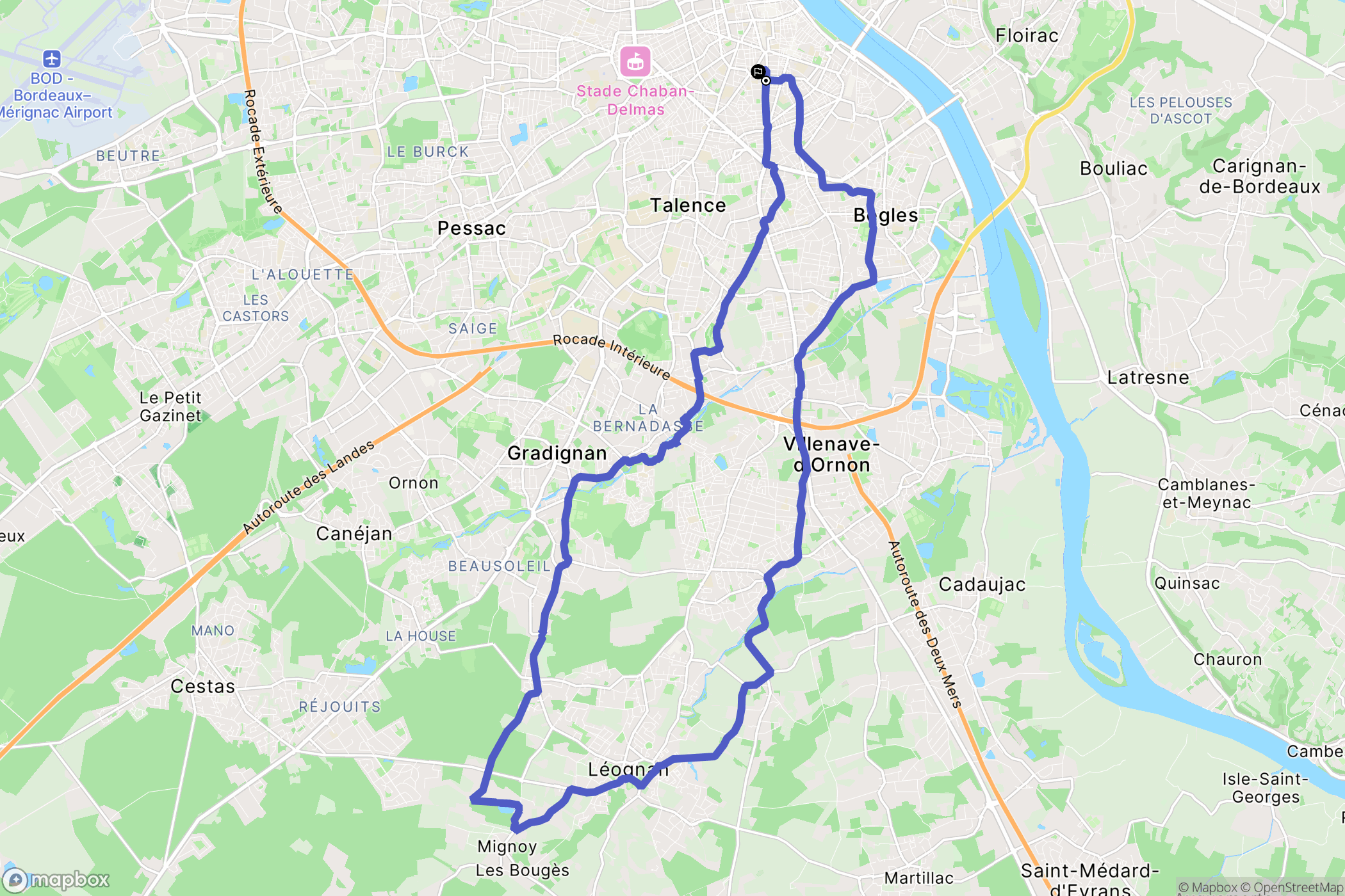 Bordeaux : carte du parcours de randonnée - France