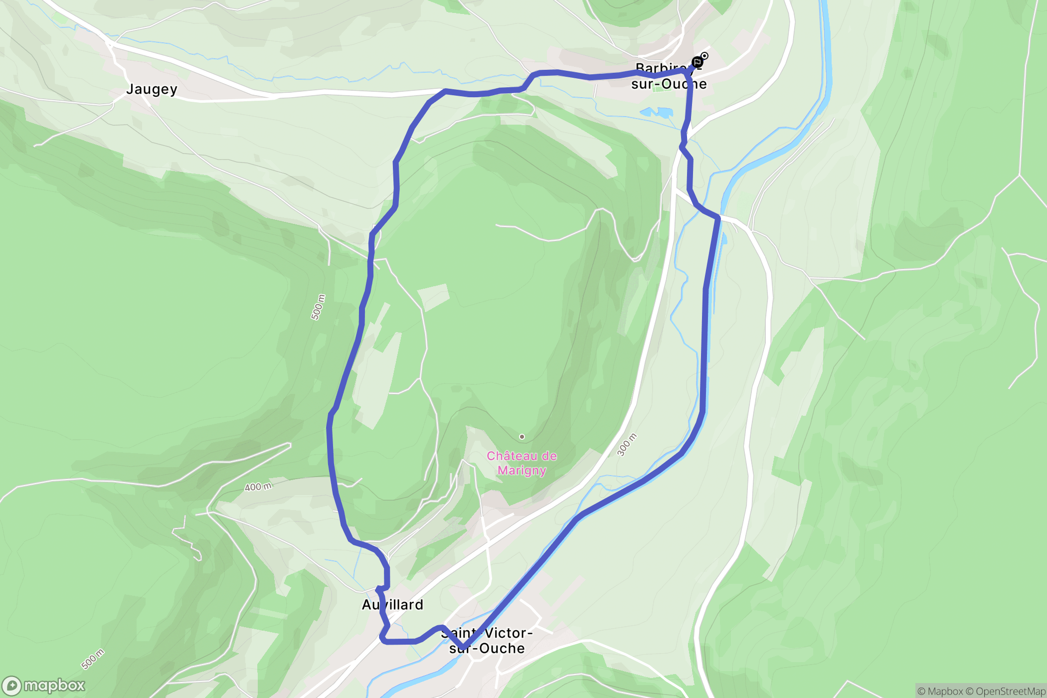 Barbirey-sur-Ouche : carte du parcours de randonnée - France