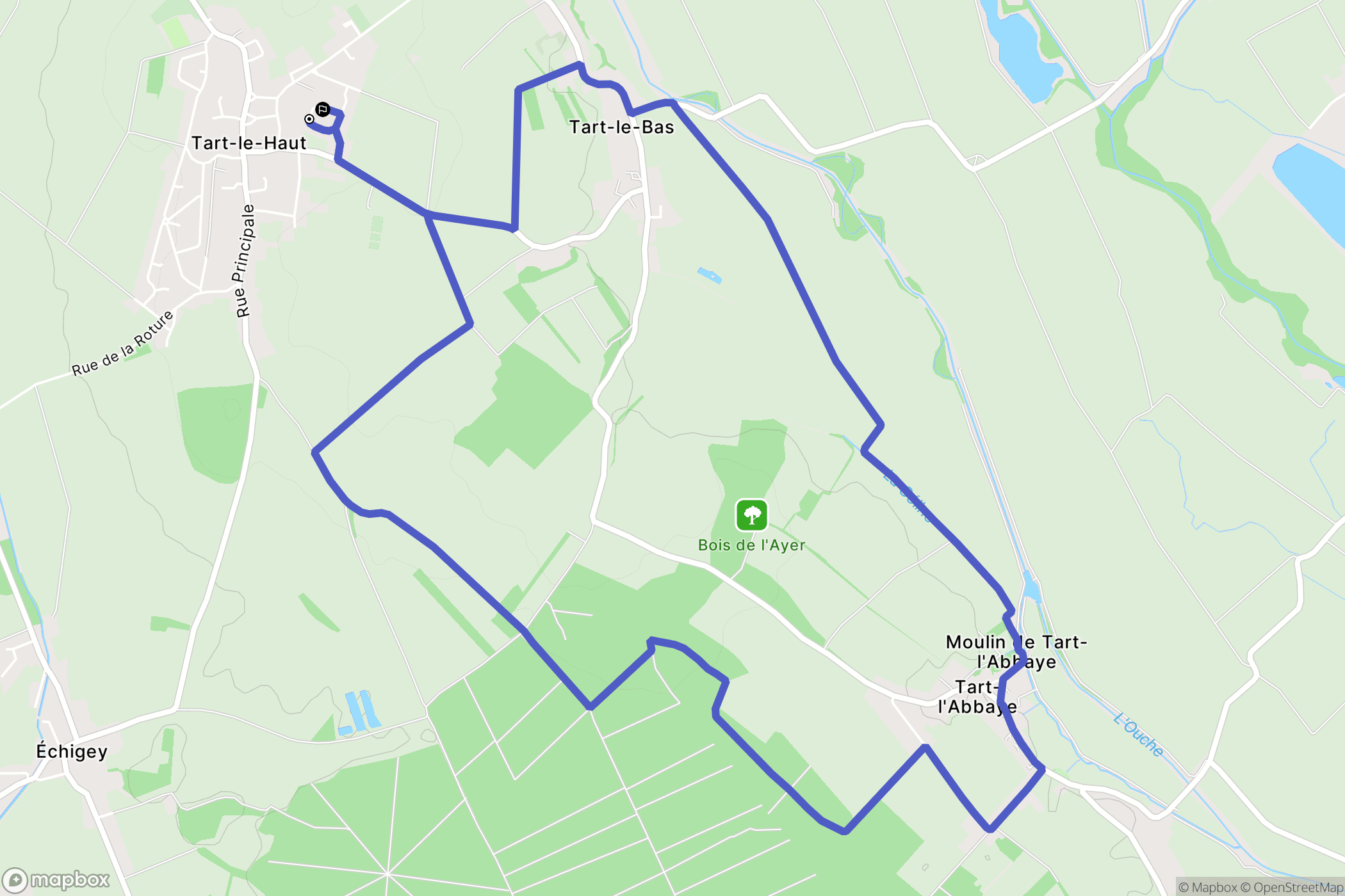 Tart : carte du parcours de randonnée - France