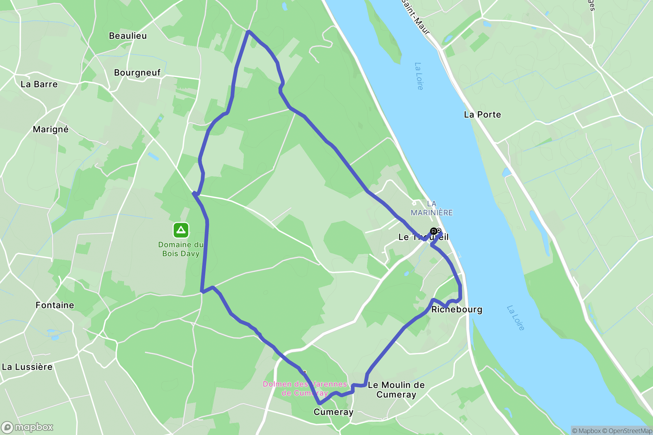 Le Thoureil : carte du parcours de randonnée - France