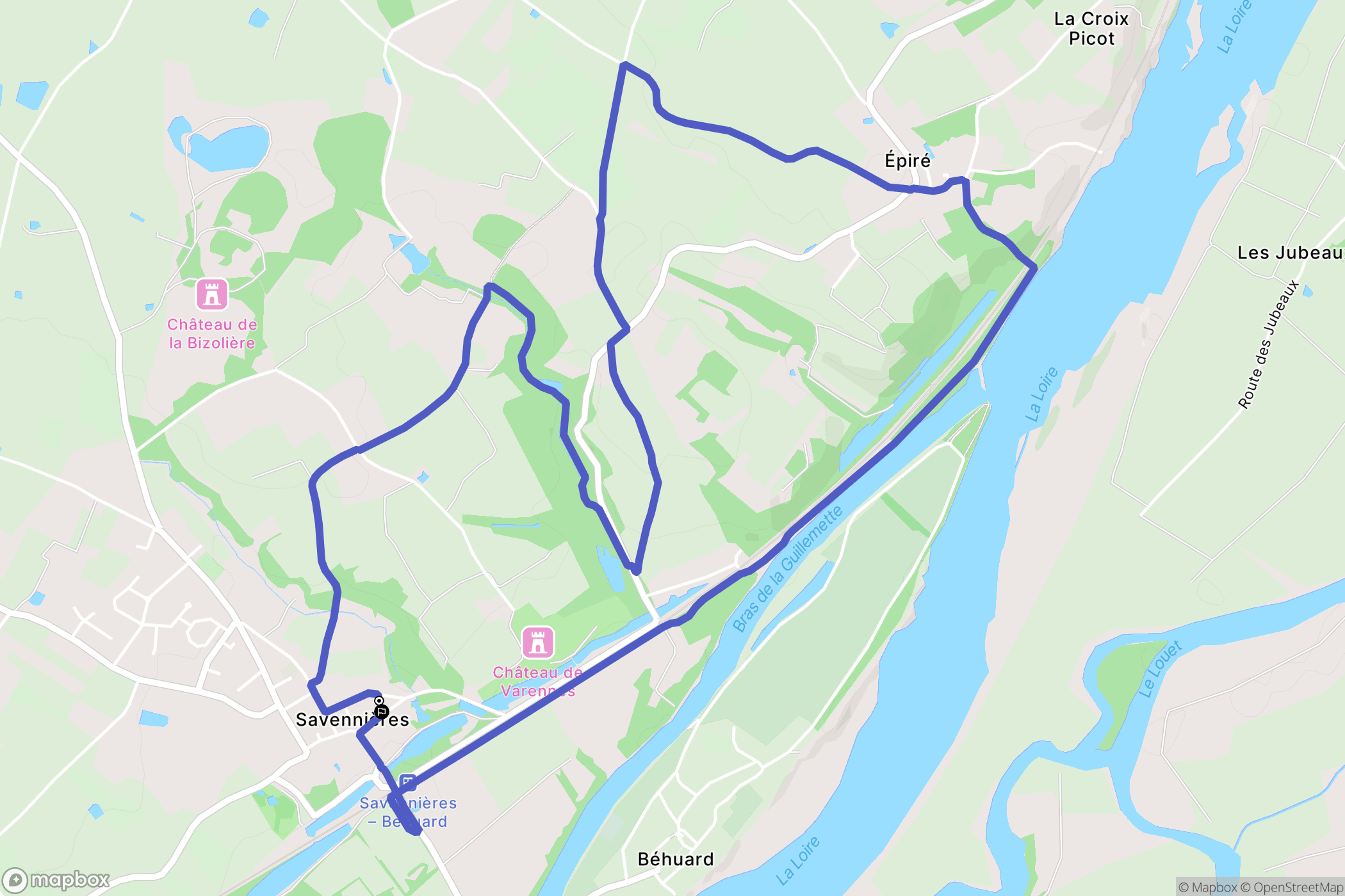 Savennières : carte du parcours de randonnée - France