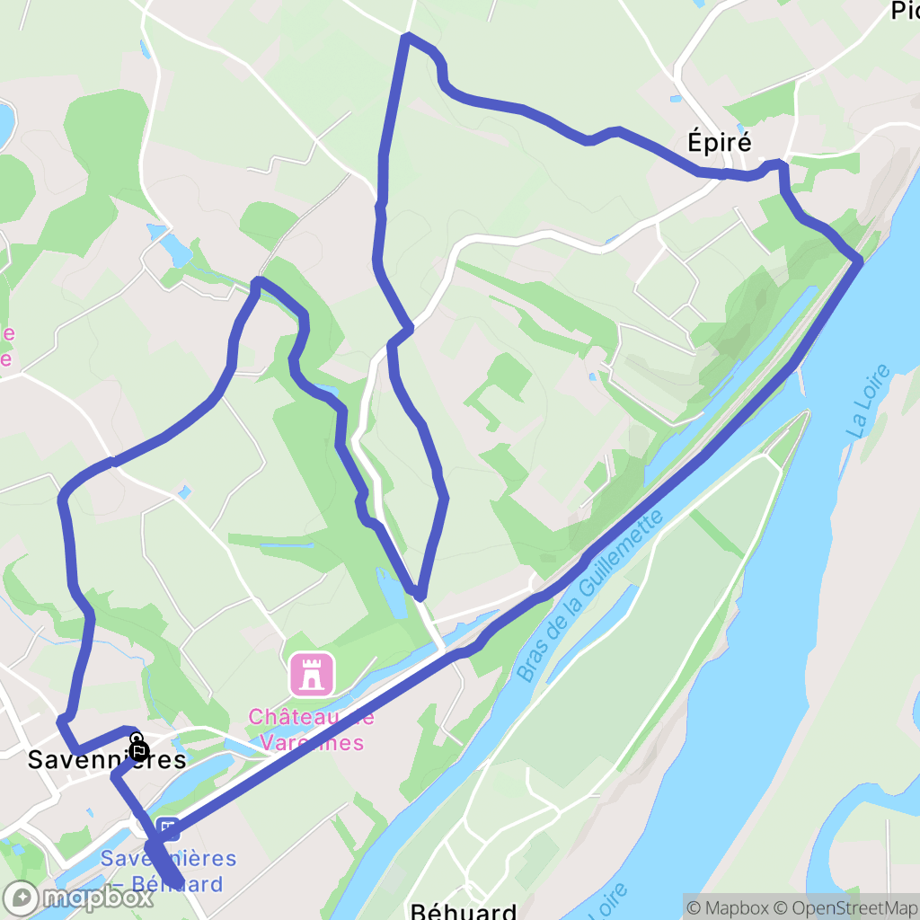 Savennières : carte du parcours de randonnée - France