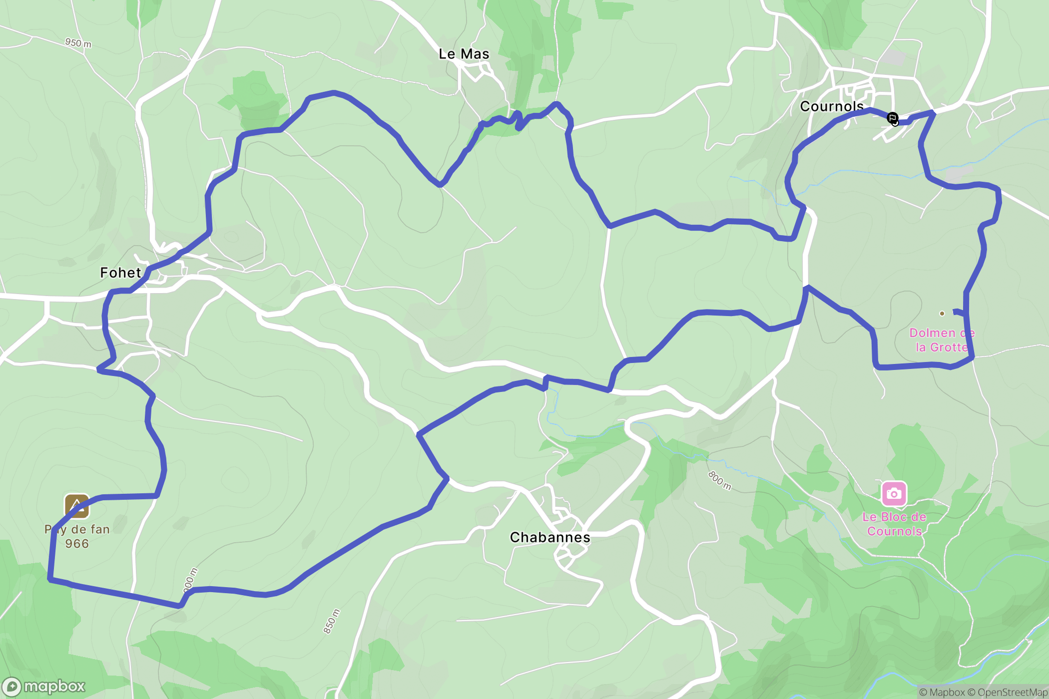 Cournols : carte du parcours de randonnée - France