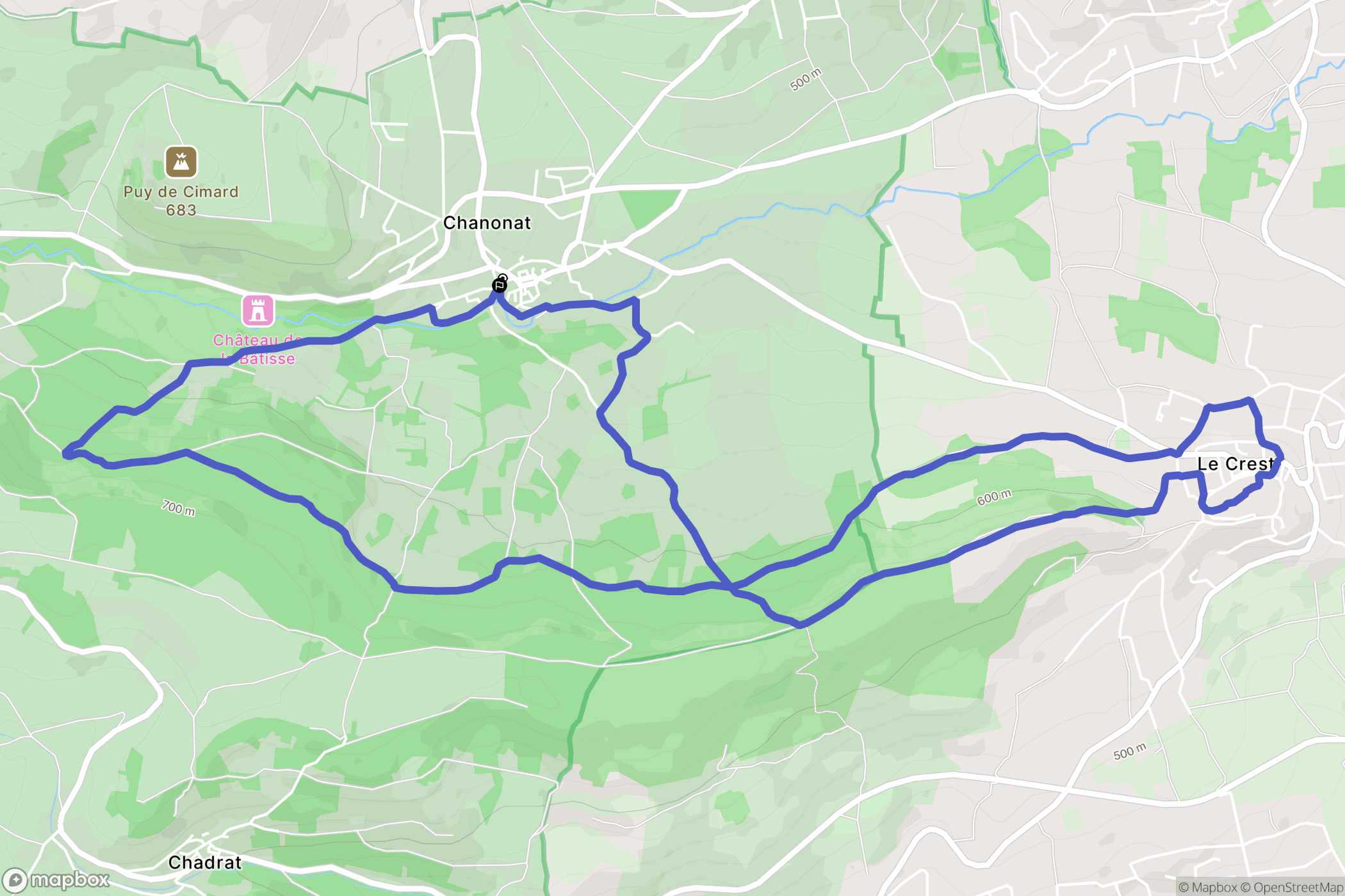 Chanonat : carte du parcours de randonnée - France