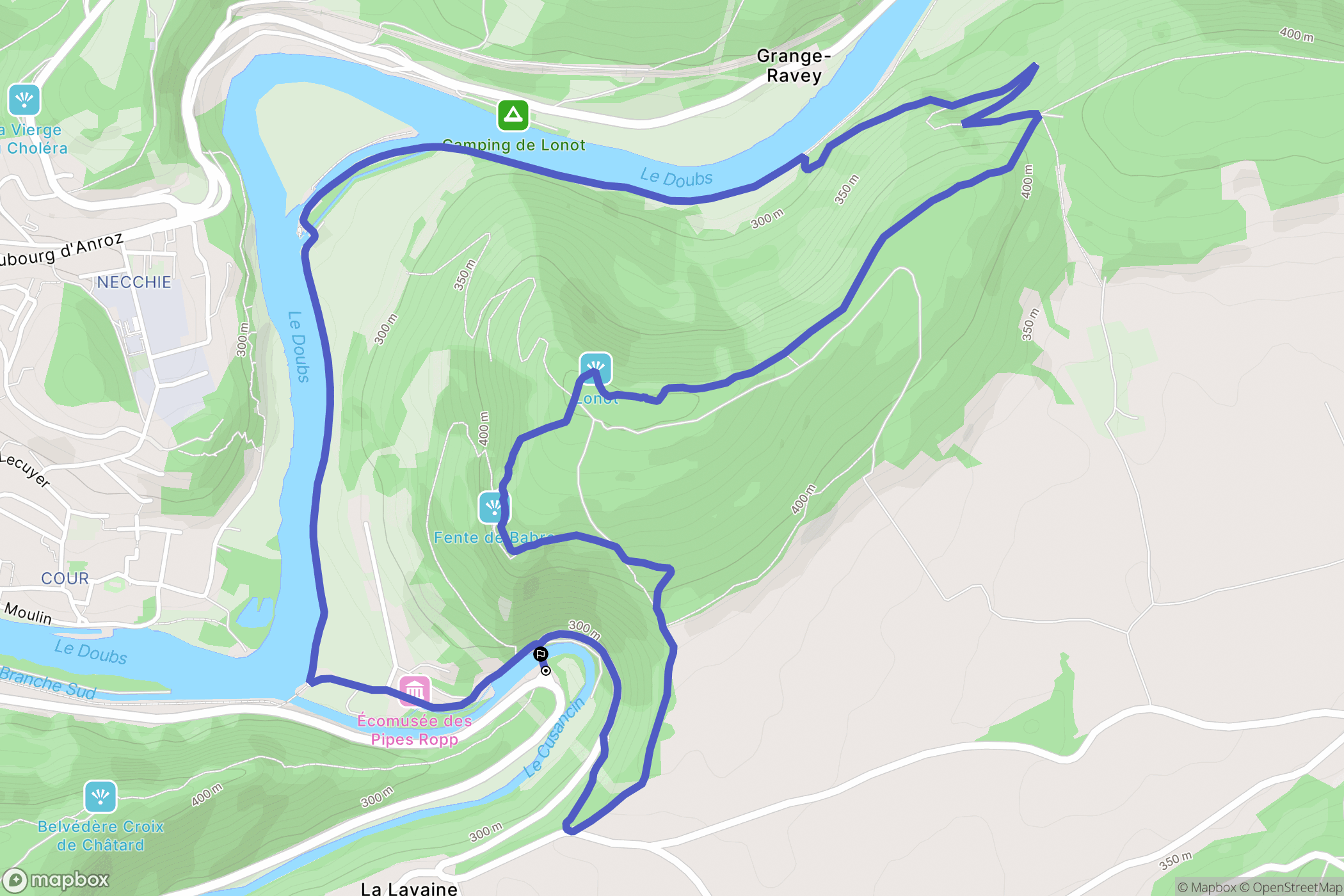 Baume-les-Dames : carte du parcours de randonnée - France