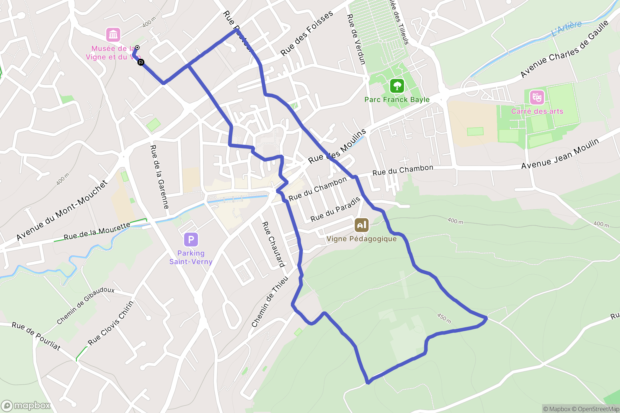 Aubière : carte du parcours de randonnée - France