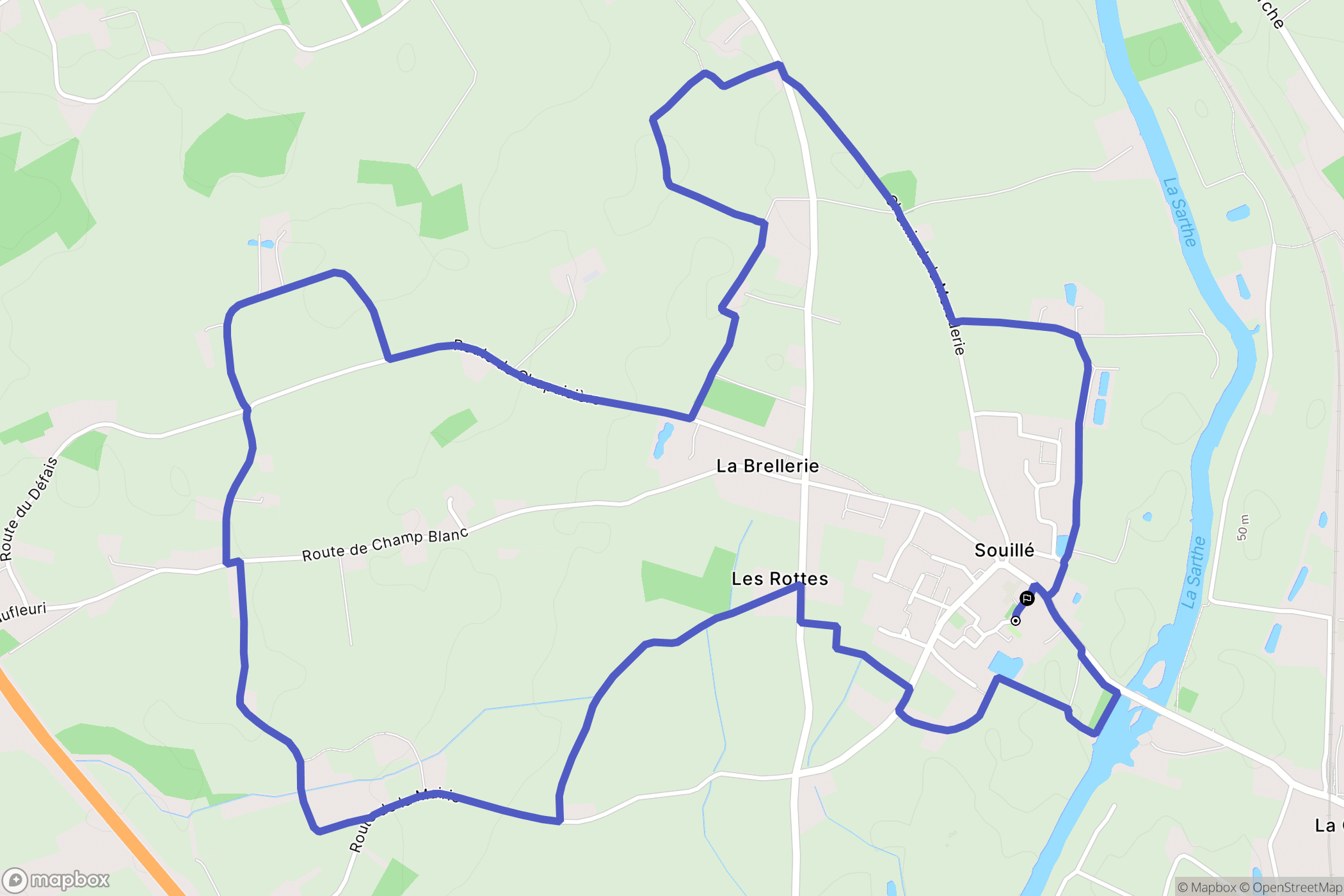 Souillé : carte du parcours de randonnée - France