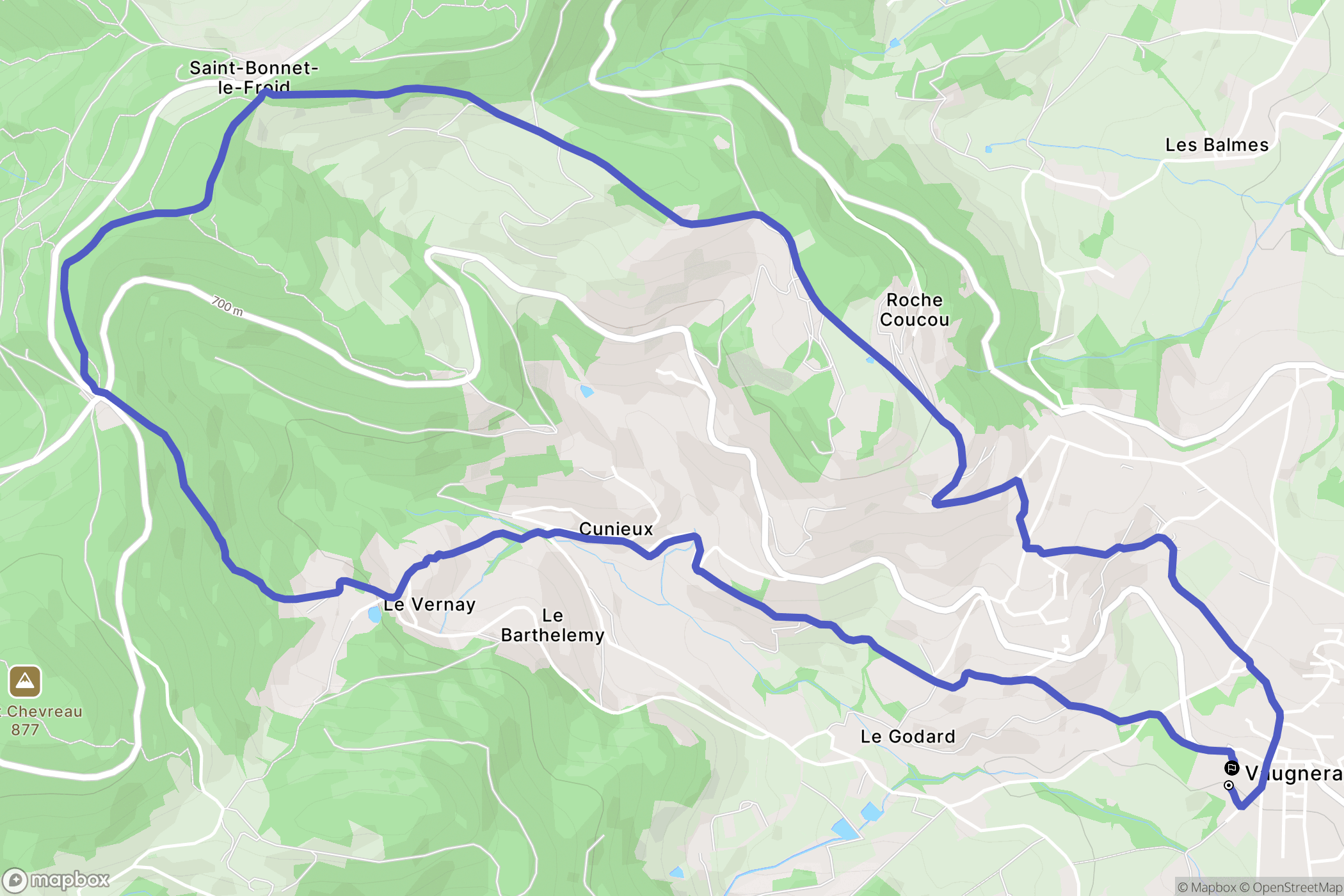 Vaugneray : carte du parcours de randonnée - France