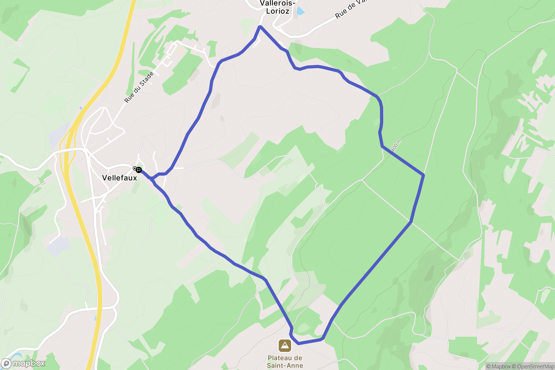 Vellefaux : carte du parcours de randonnée - France