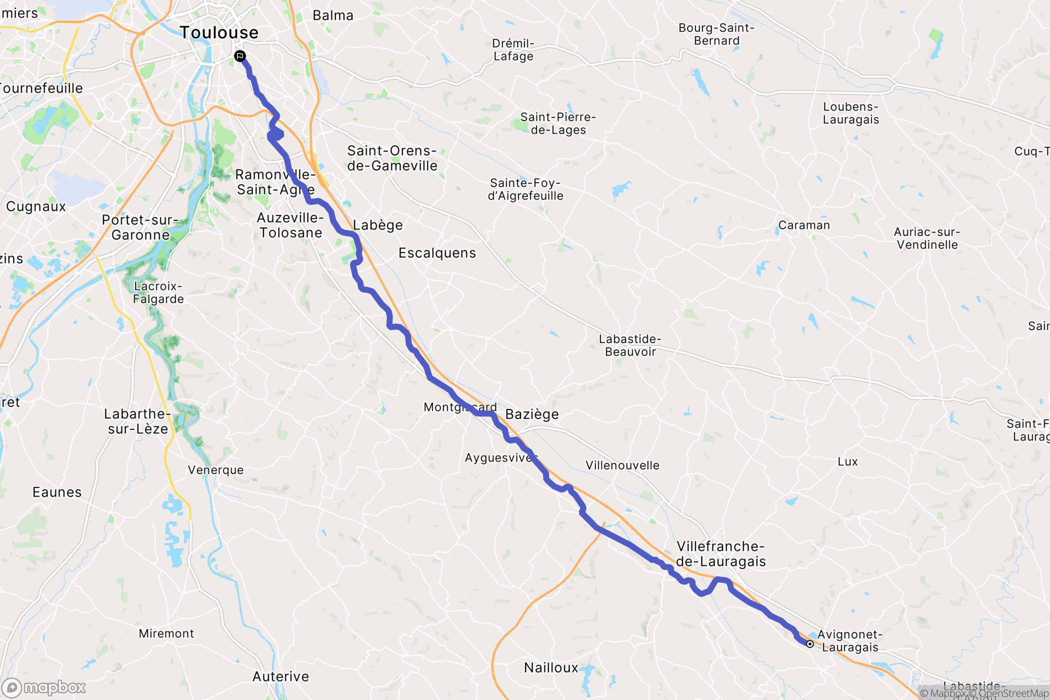 Avignonet-Lauragais : carte du parcours de randonnée - France