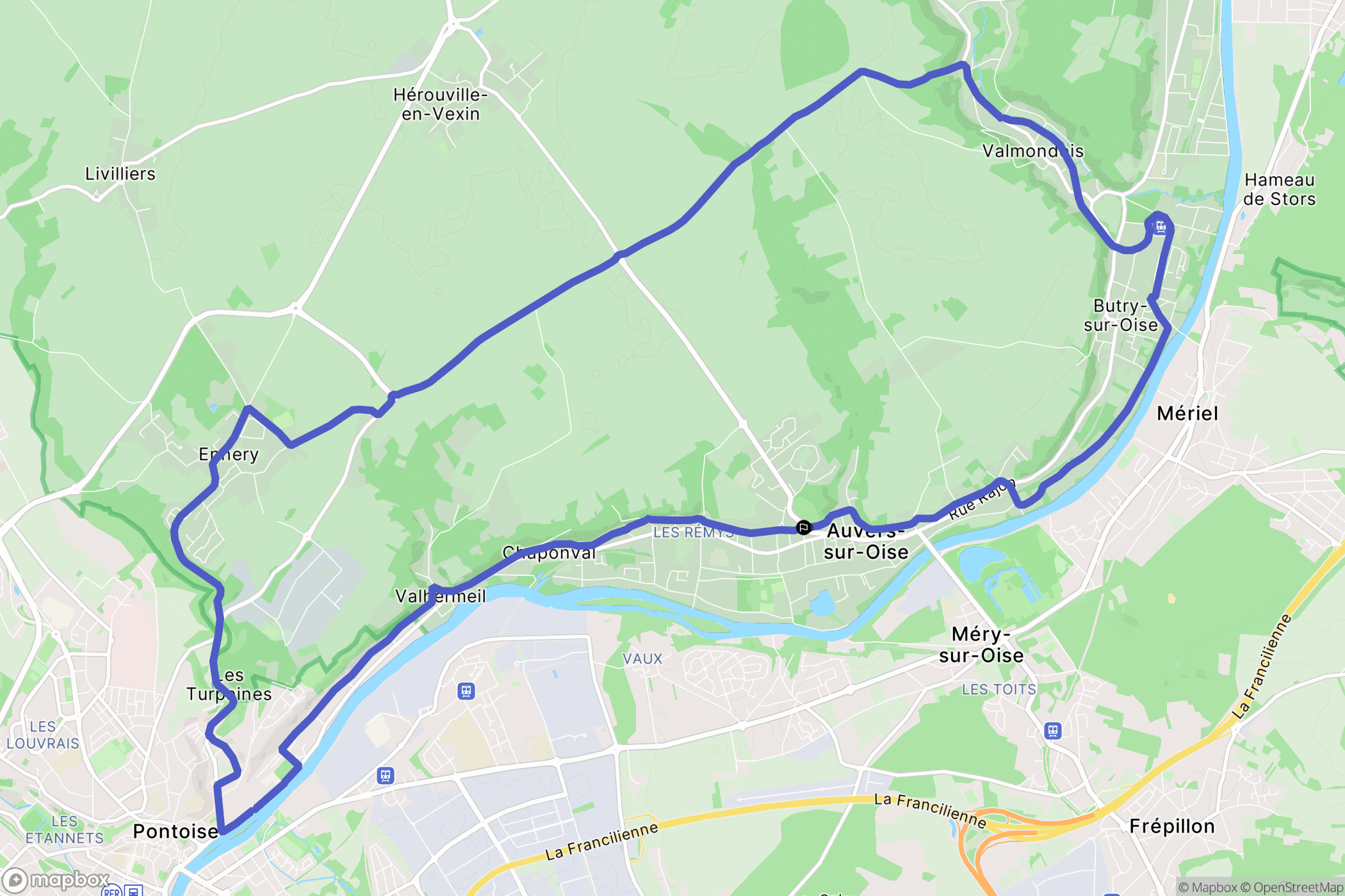 Auvers-sur-Oise : carte du parcours de randonnée - France