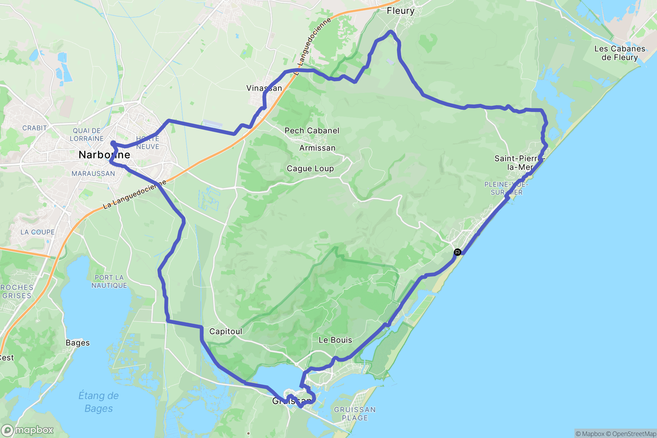 Narbonne : carte du parcours de randonnée - France