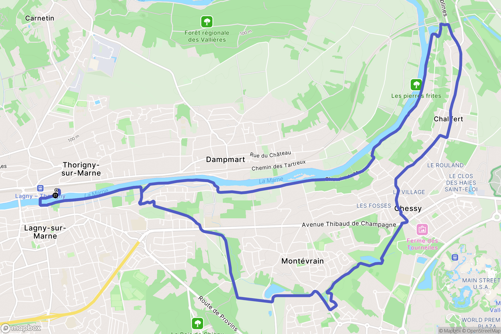 Thorigny-sur-Marne : carte du parcours de randonnée - France