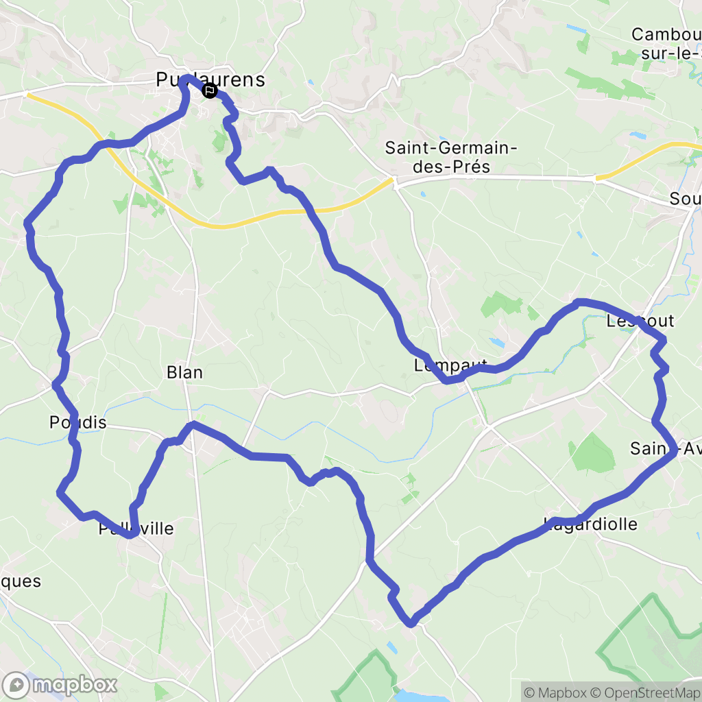 Puylaurens : carte du parcours de randonnée - France
