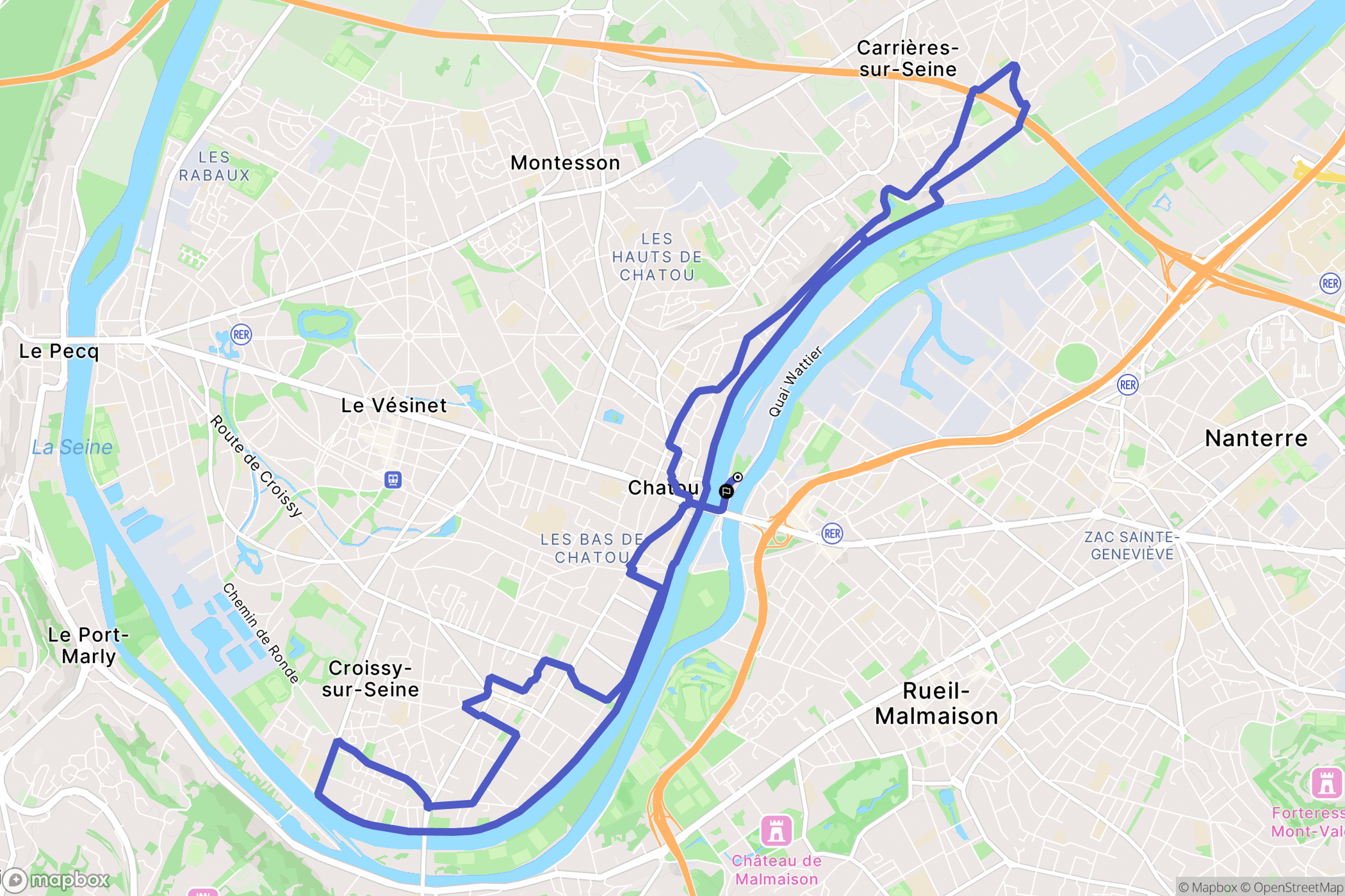 Chatou : carte du parcours de randonnée - France