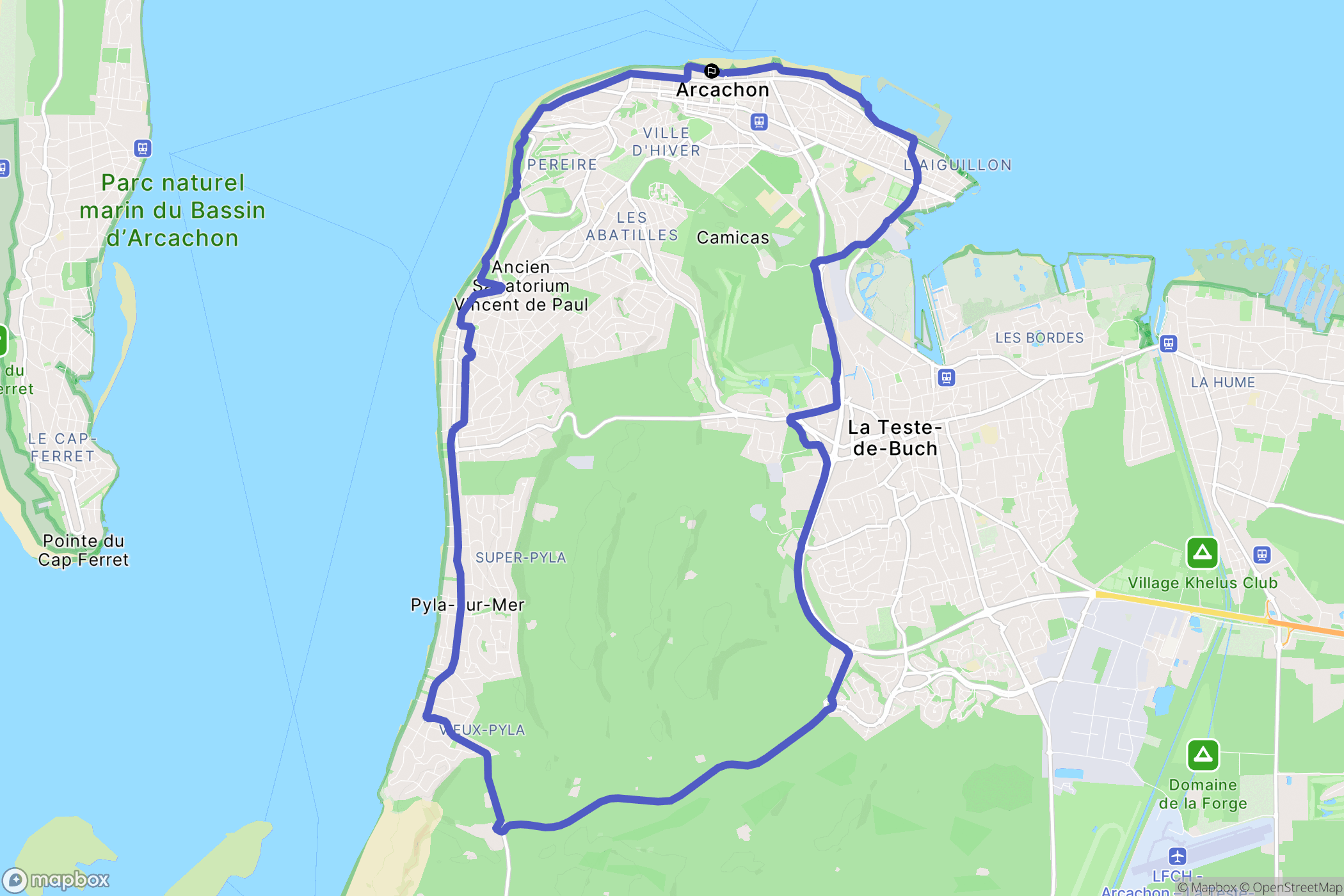 Arcachon : carte du parcours de randonnée - France
