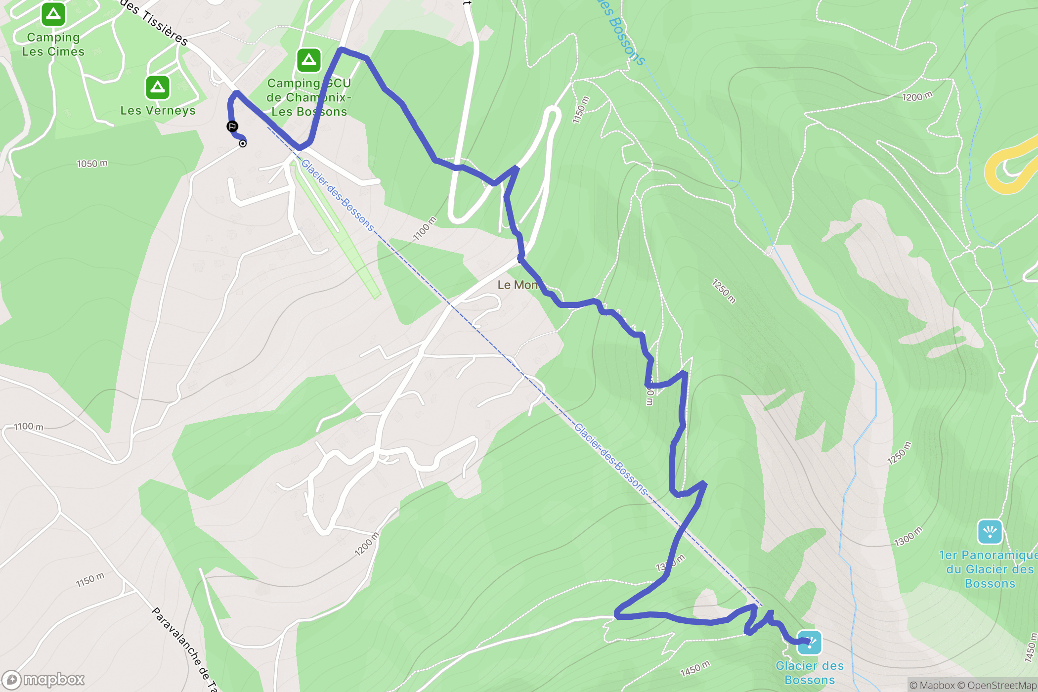 Chamonix-Mont-Blanc : carte du parcours de randonnée - France