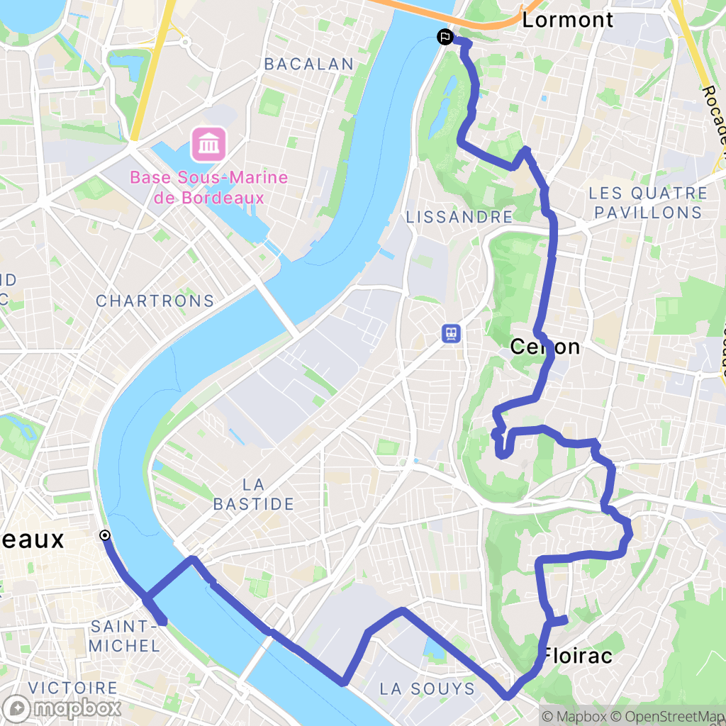 Bordeaux : carte du parcours de randonnée - France