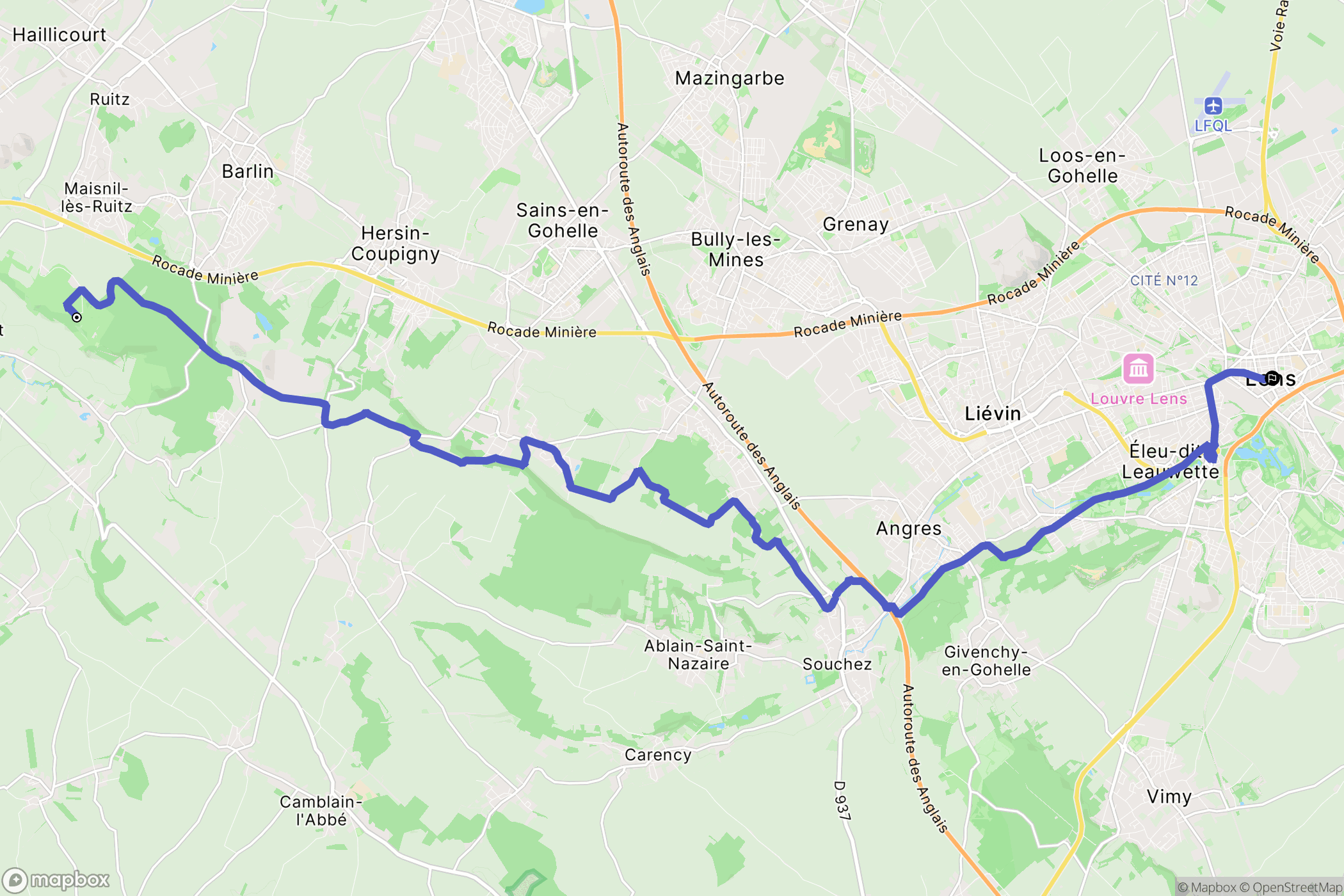 Maisnil-lès-Ruitz : carte du parcours de randonnée - France
