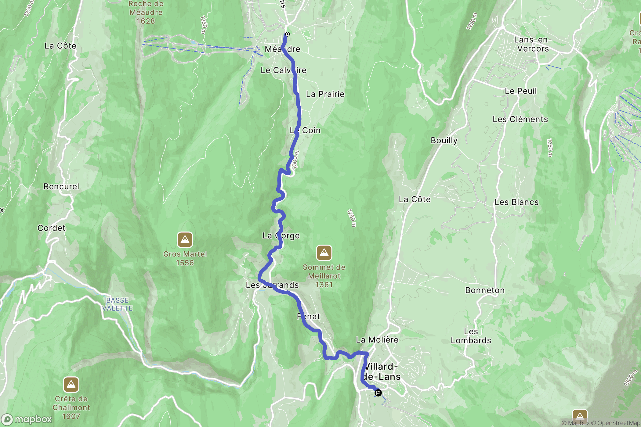 Méaudre : carte du parcours de randonnée - France