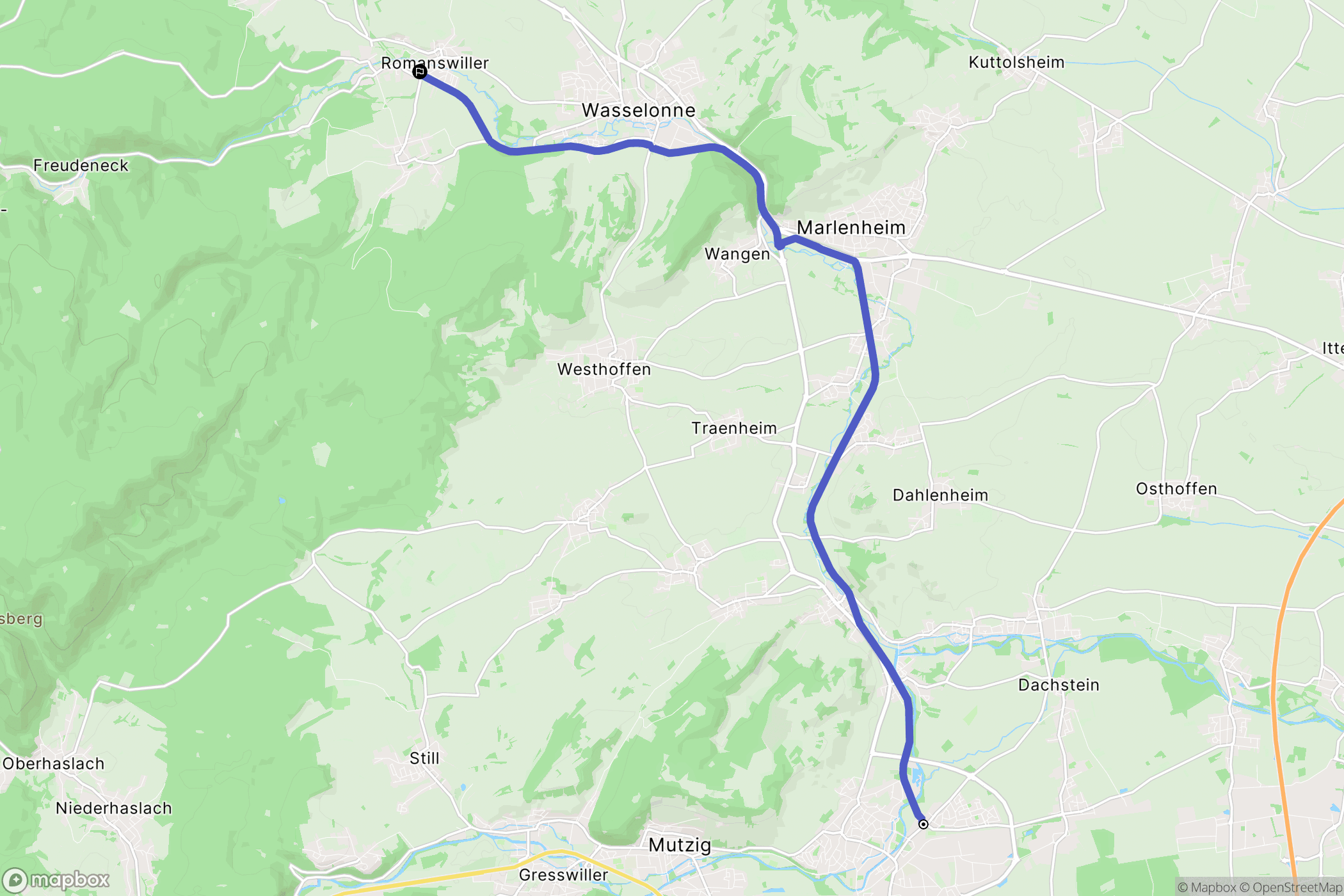 Molsheim : carte du parcours de randonnée - France
