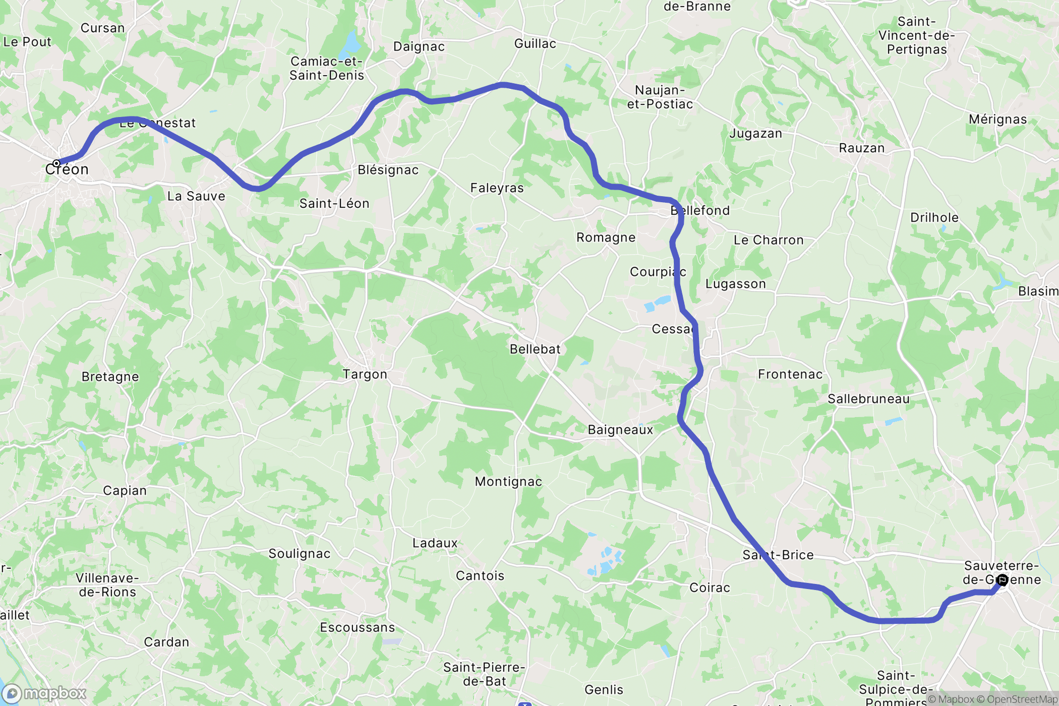 Créon : carte du parcours de randonnée - France