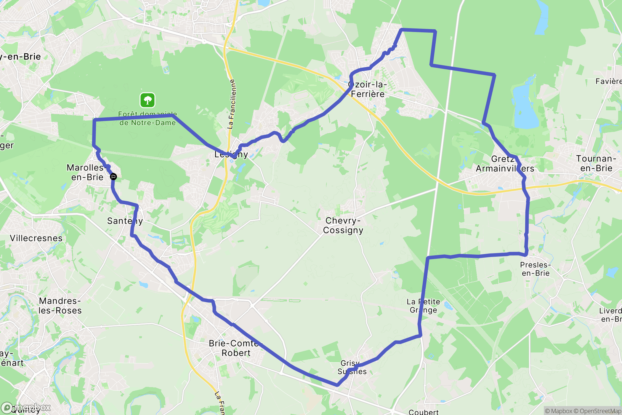 Marolles-en-Brie : carte du parcours de randonnée - France