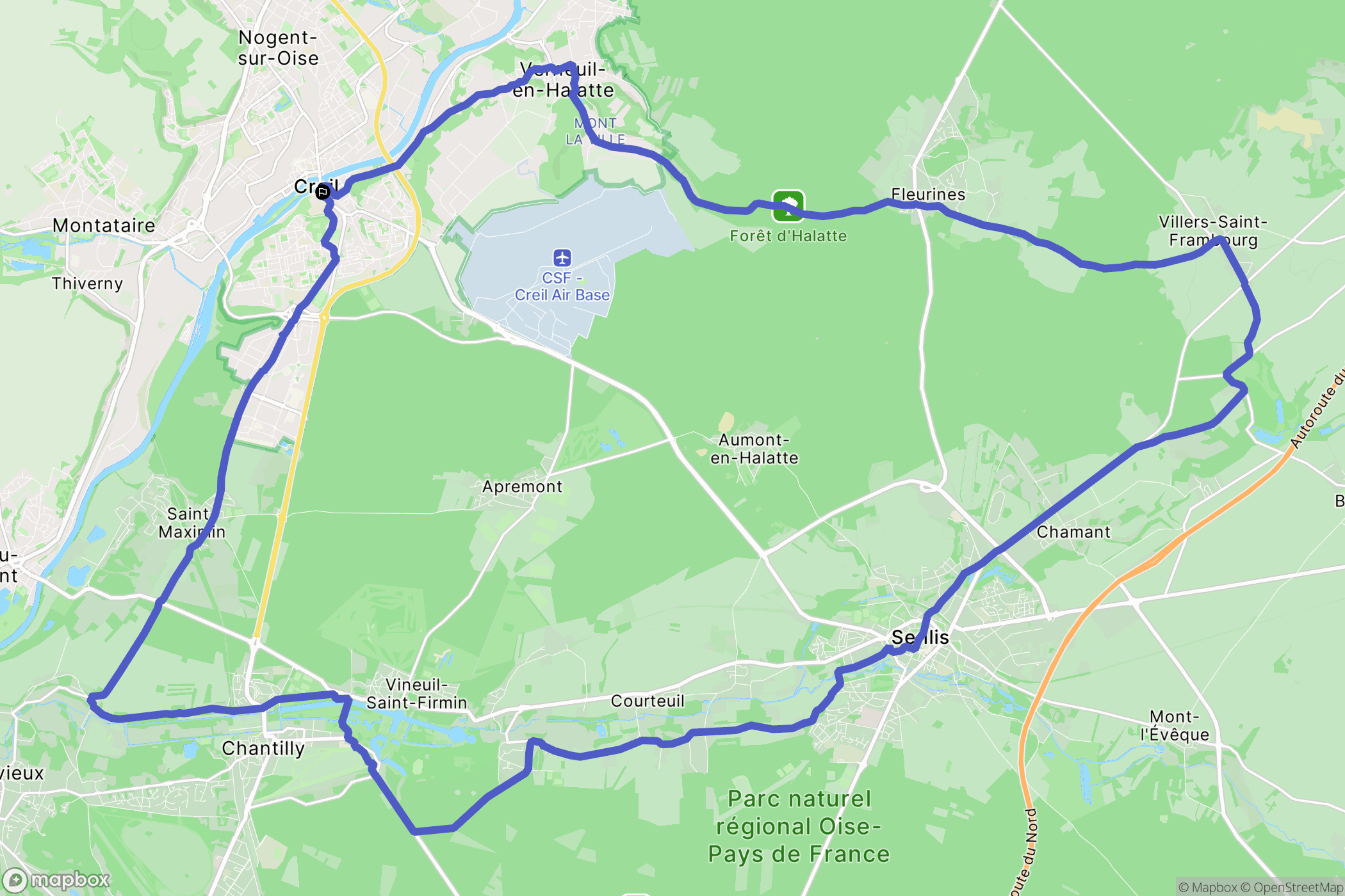 Creil : carte du parcours de randonnée - France