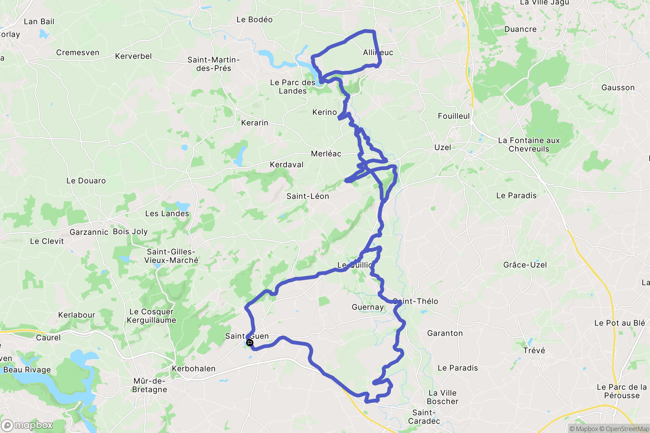 Guerlédan : carte du parcours de randonnée - France