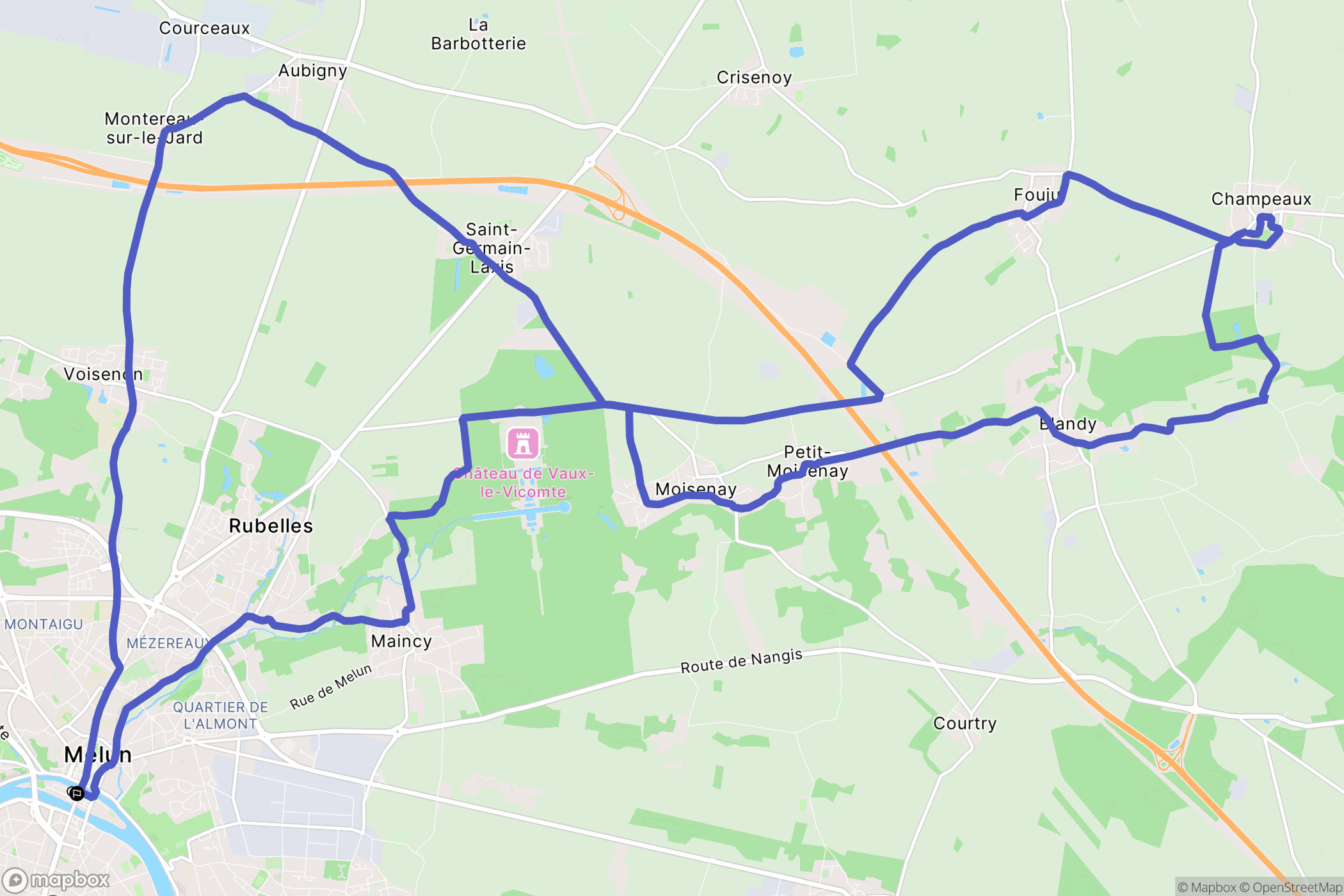 Melun : carte du parcours de randonnée - France