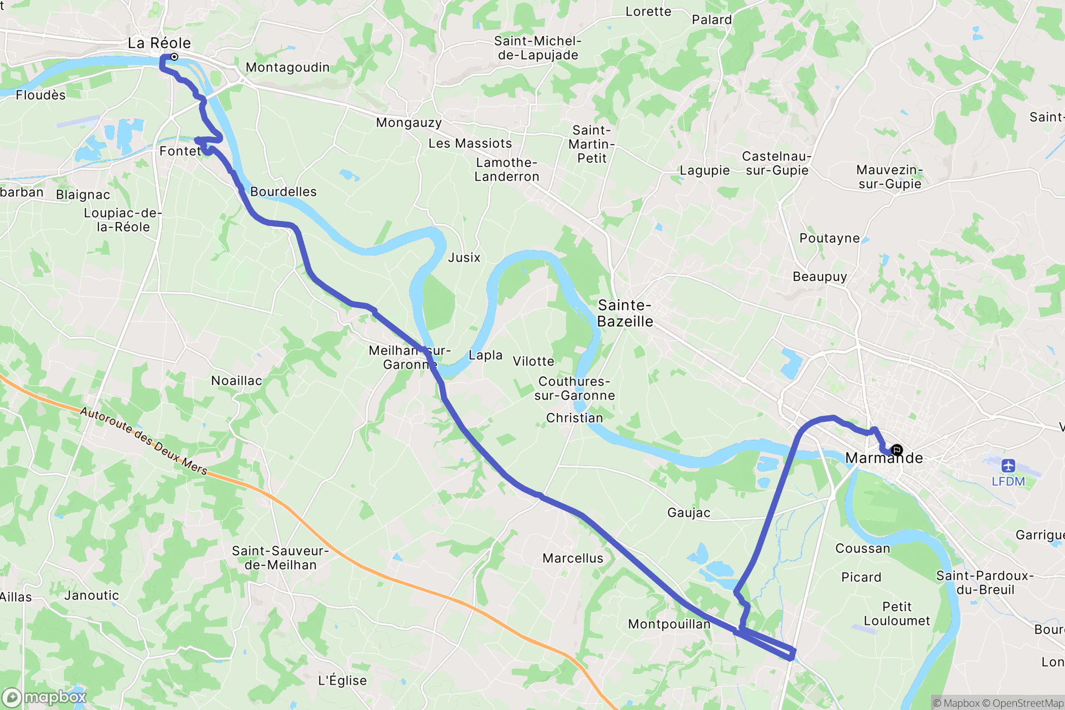 La Réole : carte du parcours de randonnée - France
