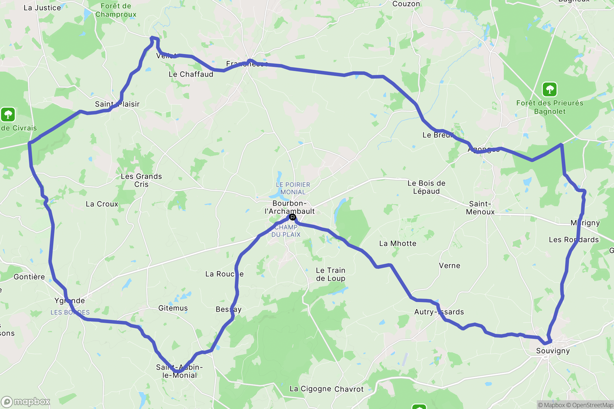 Bourbon-l'Archambault : carte du parcours de randonnée - France
