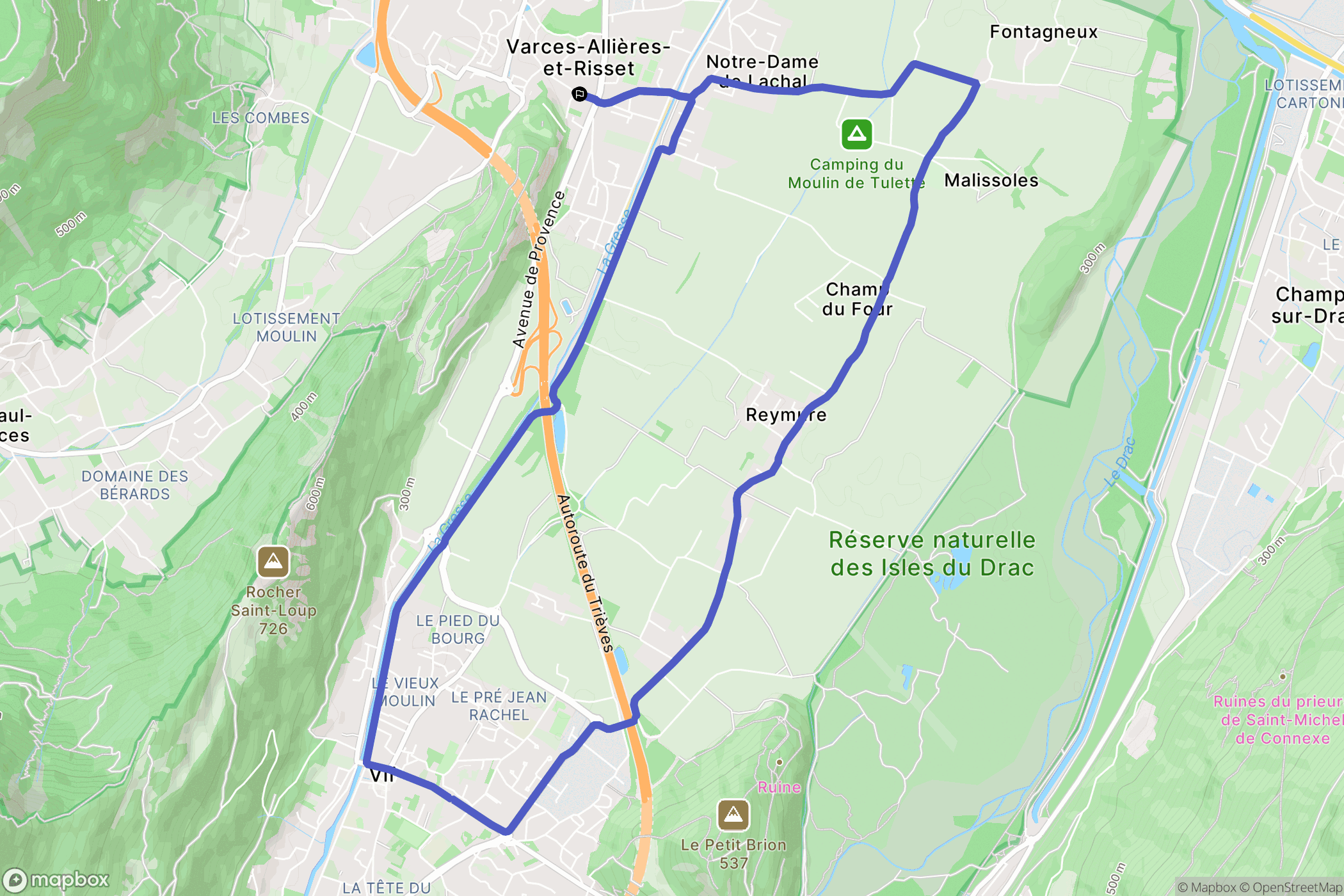 Varces-Allières-et-Risset : carte du parcours de randonnée - France